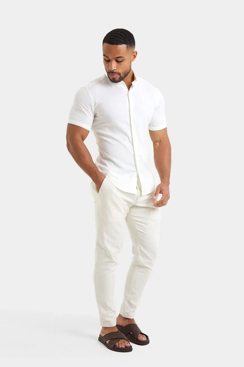 Short Sleeve Linen Blend Shirt in White
