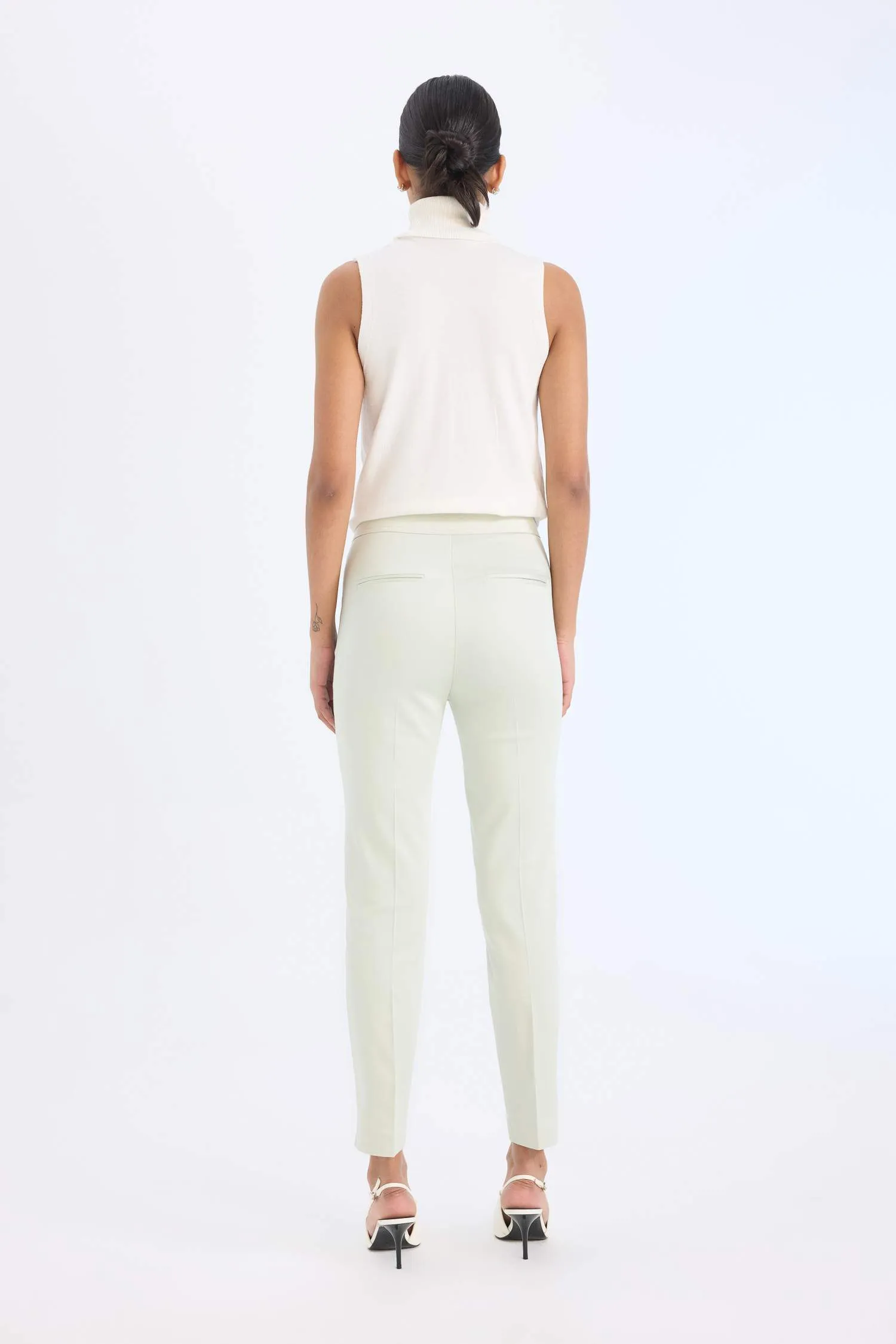 Sigaret Normal Waist Plain Leg Satin Fabric Pants