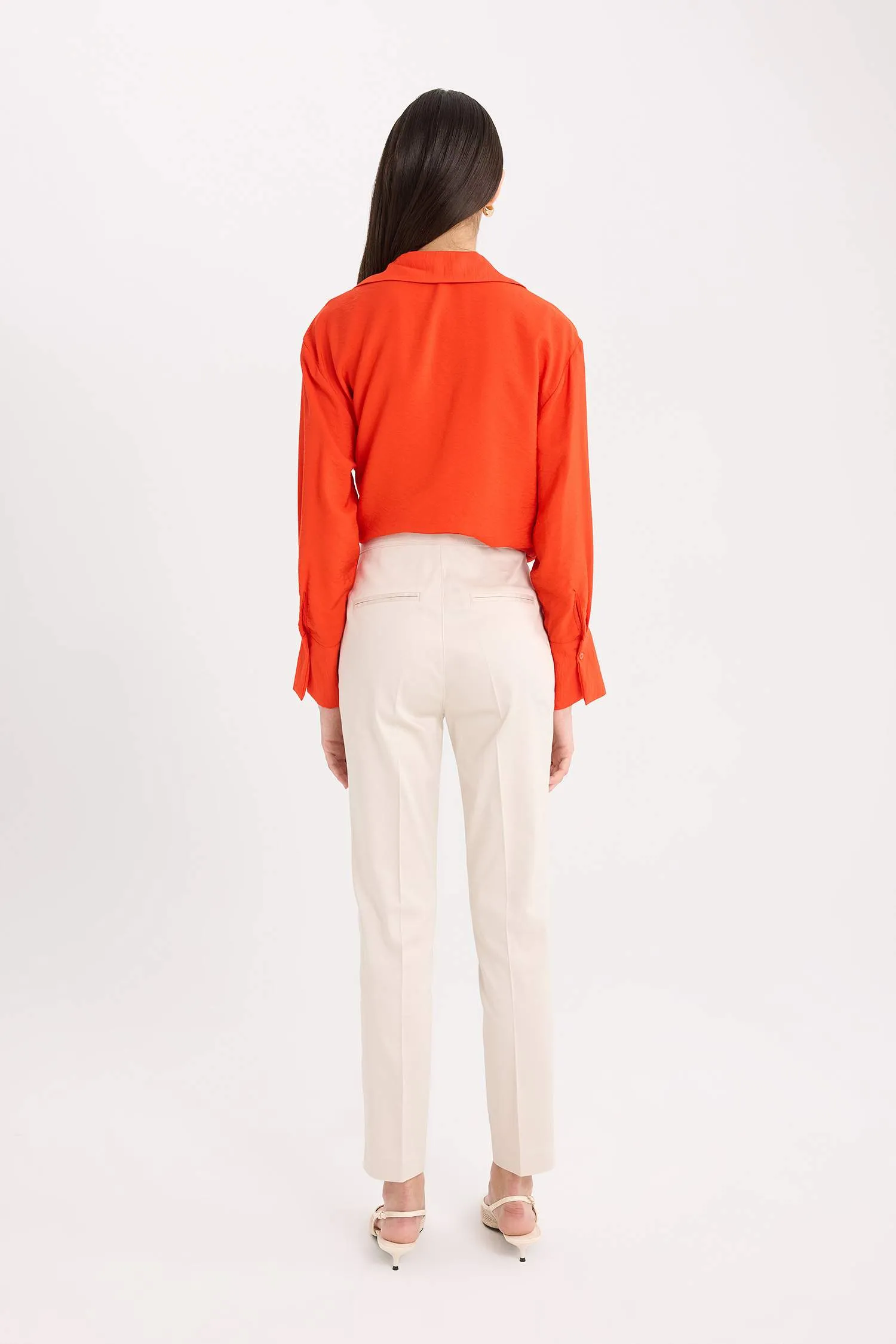 Sigaret Normal Waist Plain Leg Satin Fabric Pants