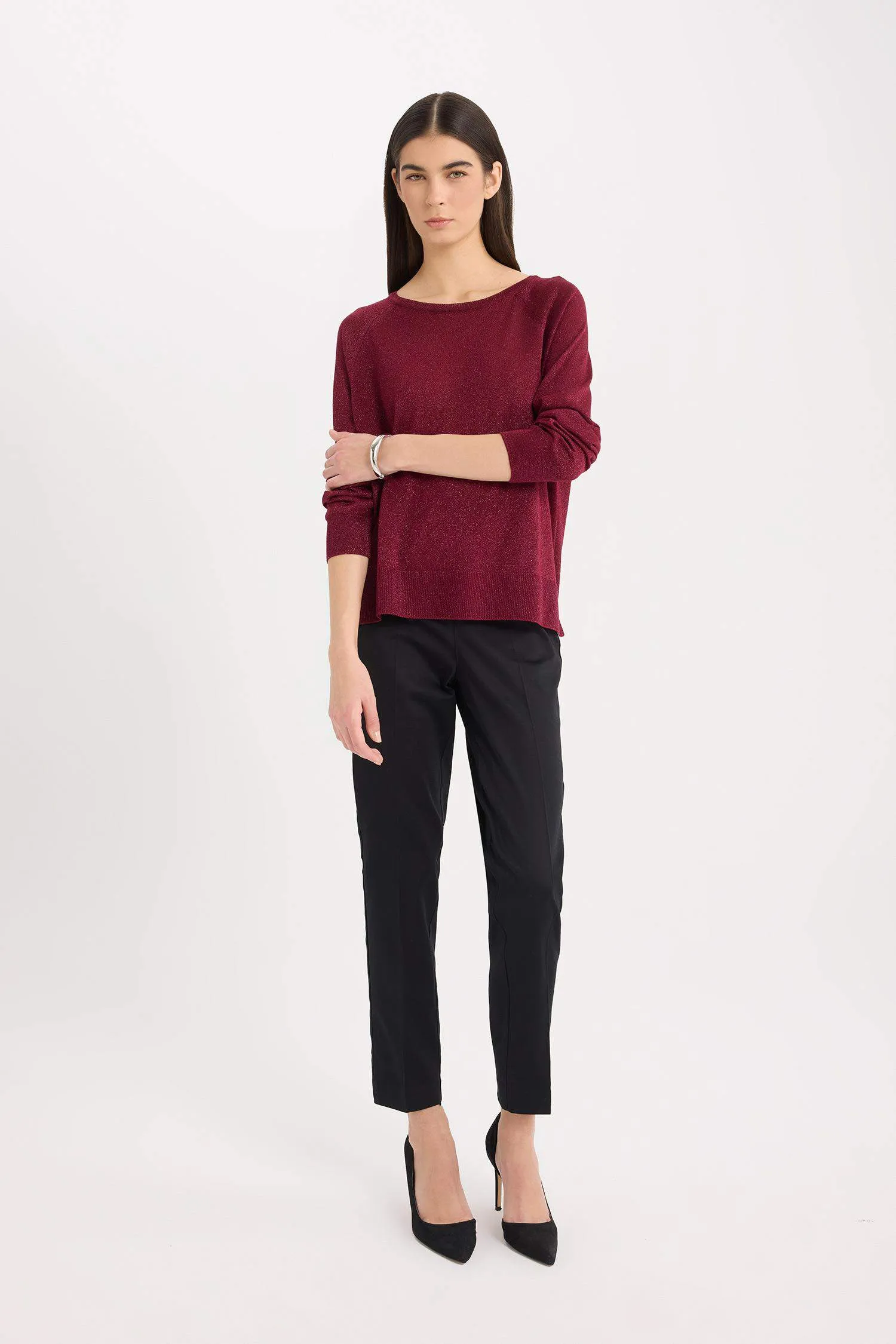 Sigaret Normal Waist Plain Leg Satin Fabric Pants
