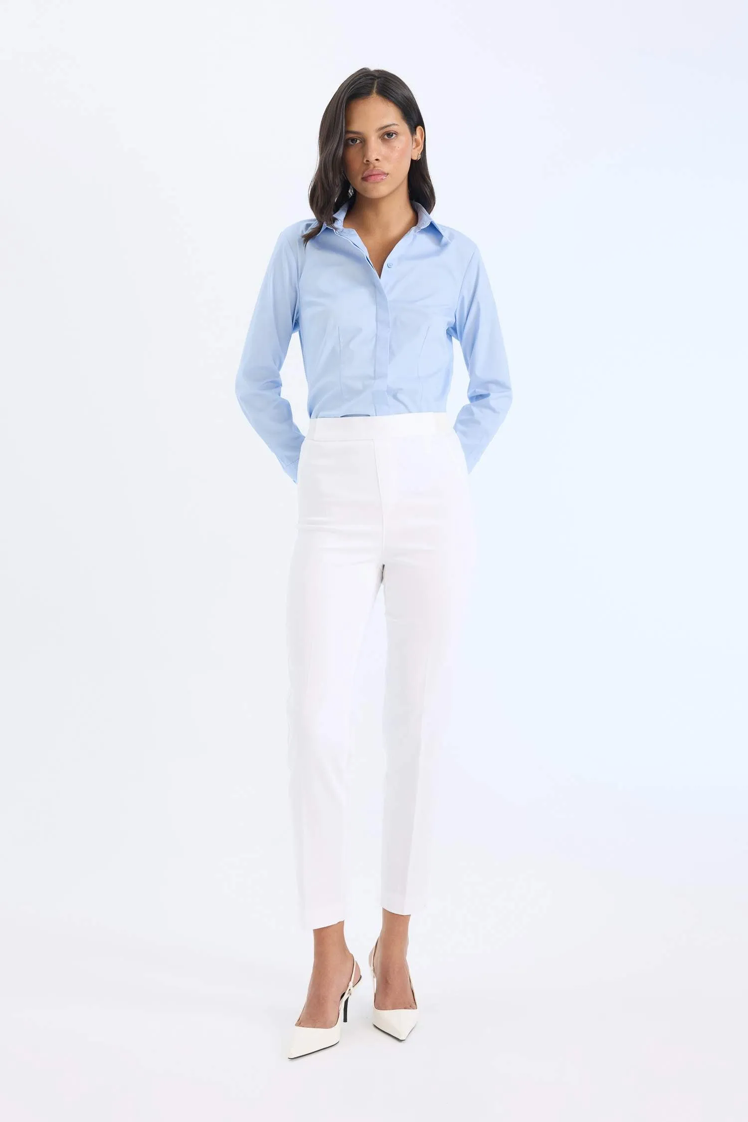 Sigaret Normal Waist Plain Leg Satin Fabric Pants