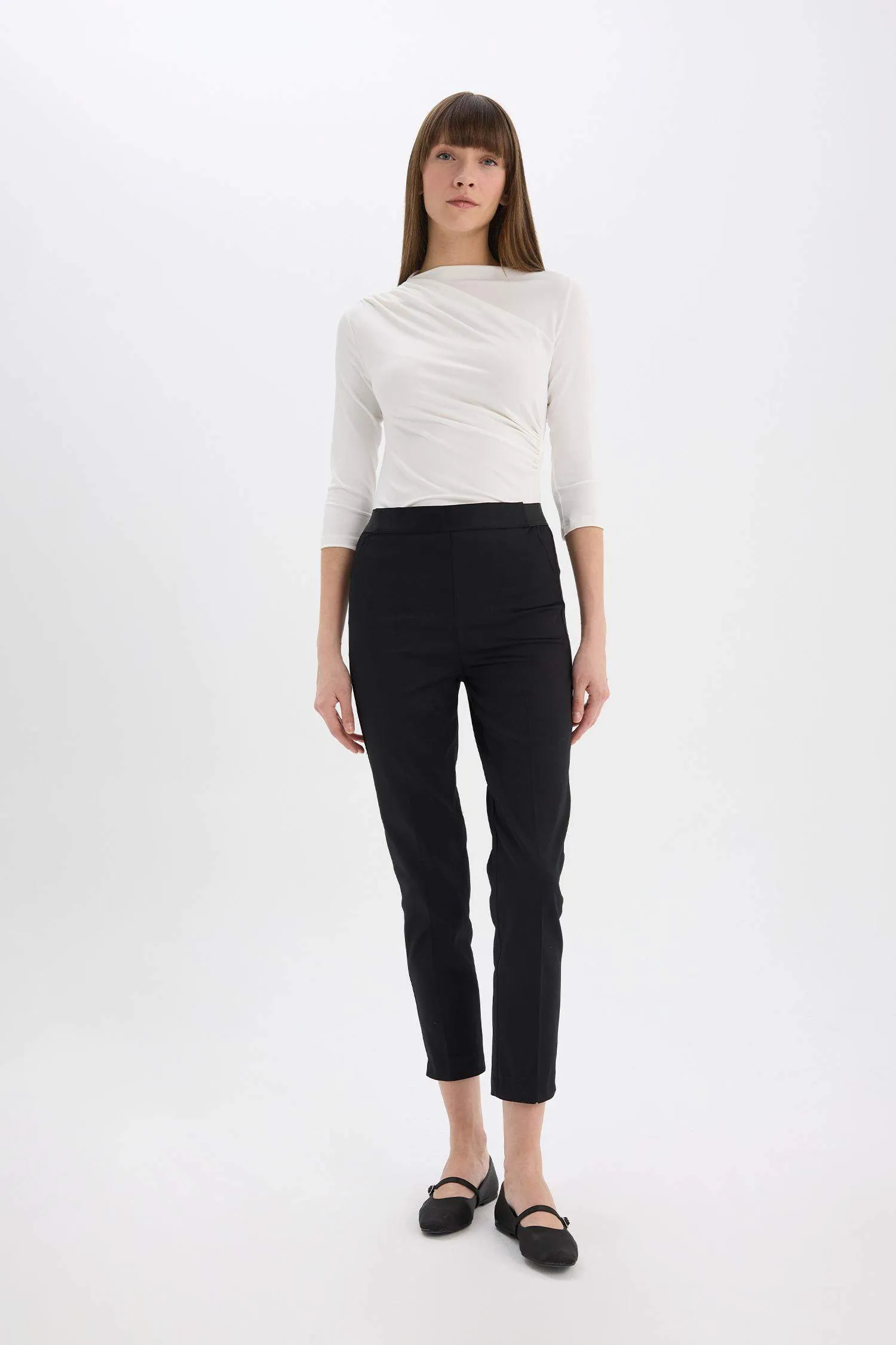 Sigaret Normal Waist Plain Leg Satin Fabric Pants