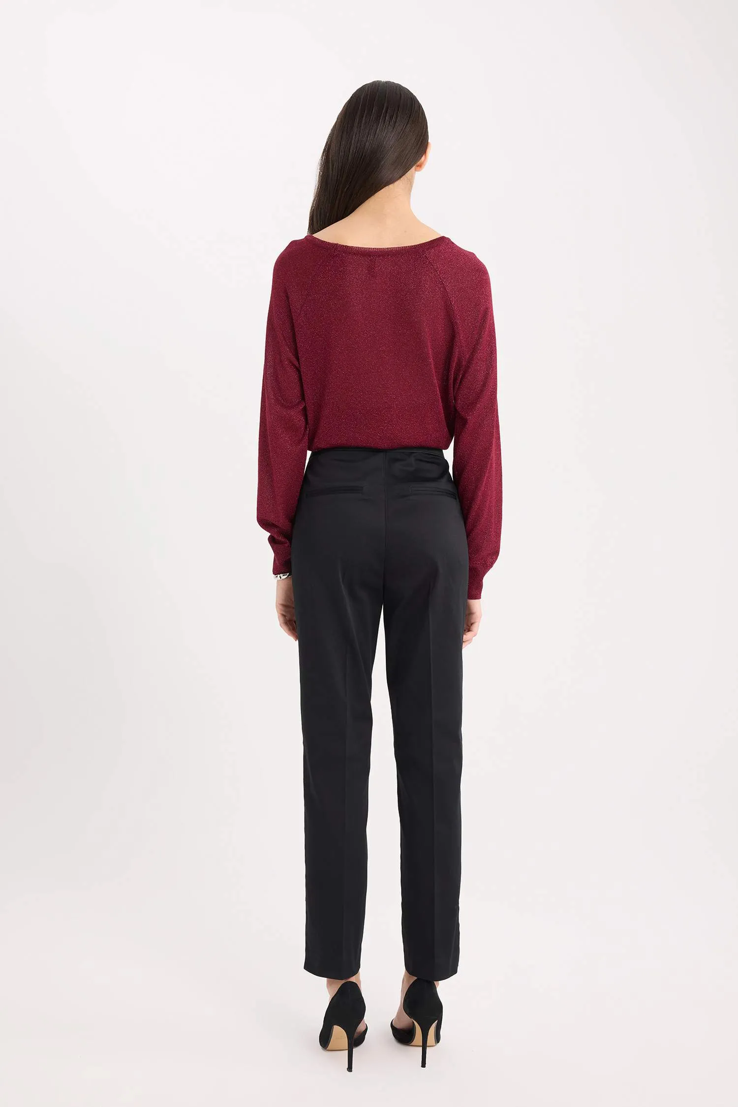 Sigaret Normal Waist Plain Leg Satin Fabric Pants