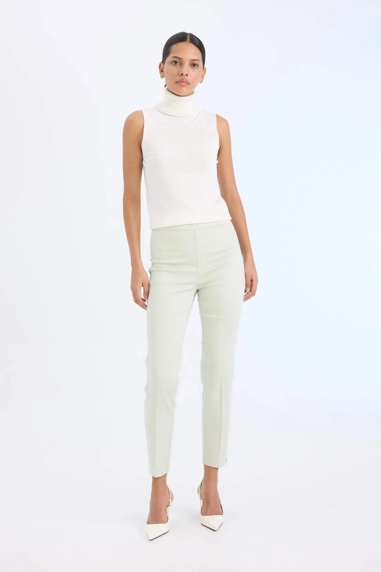 Sigaret Normal Waist Plain Leg Satin Fabric Pants