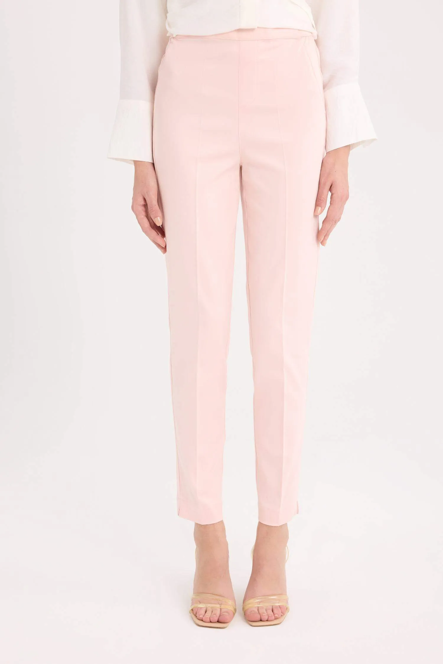 Sigaret Normal Waist Plain Leg Satin Fabric Pants
