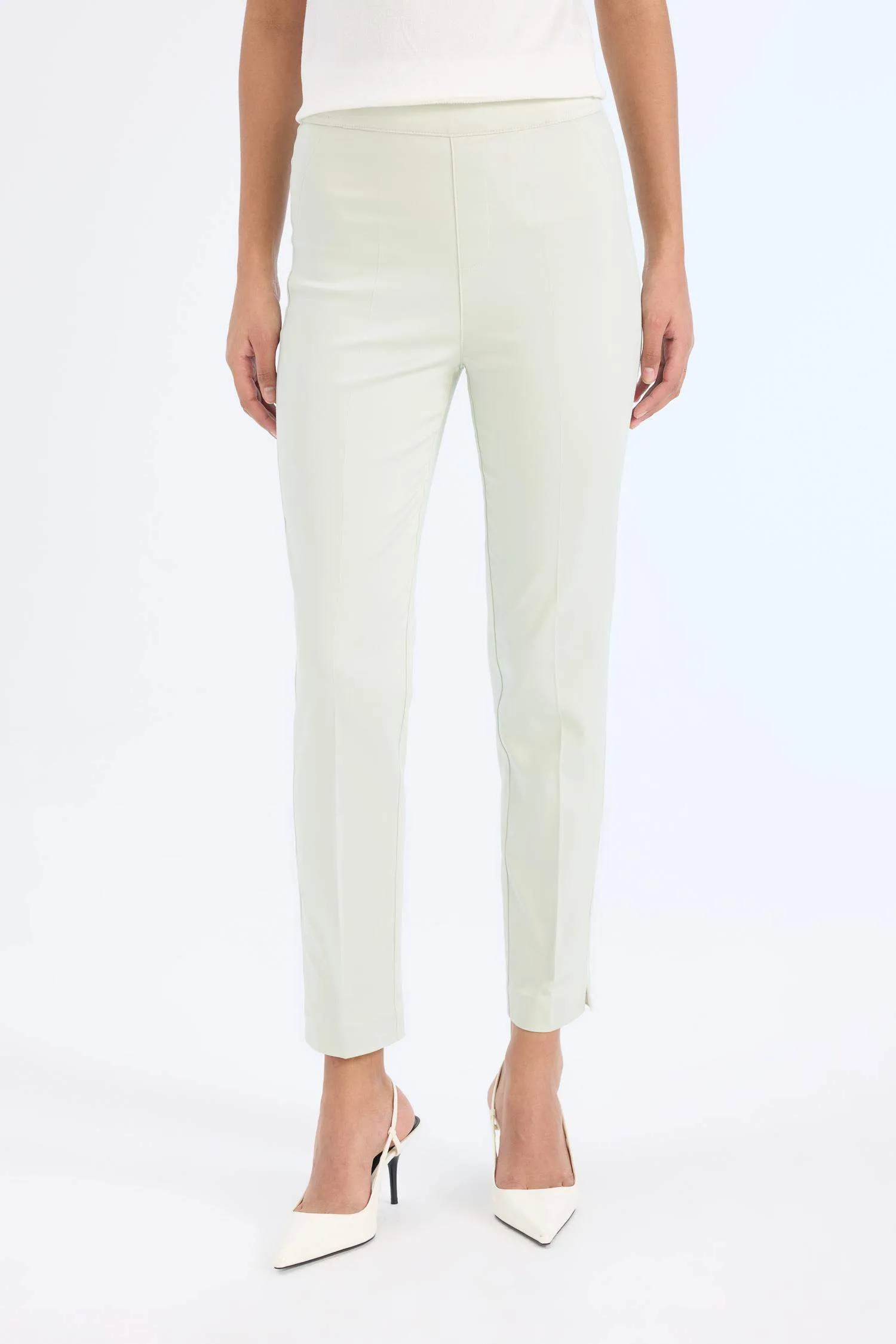 Sigaret Normal Waist Plain Leg Satin Fabric Pants