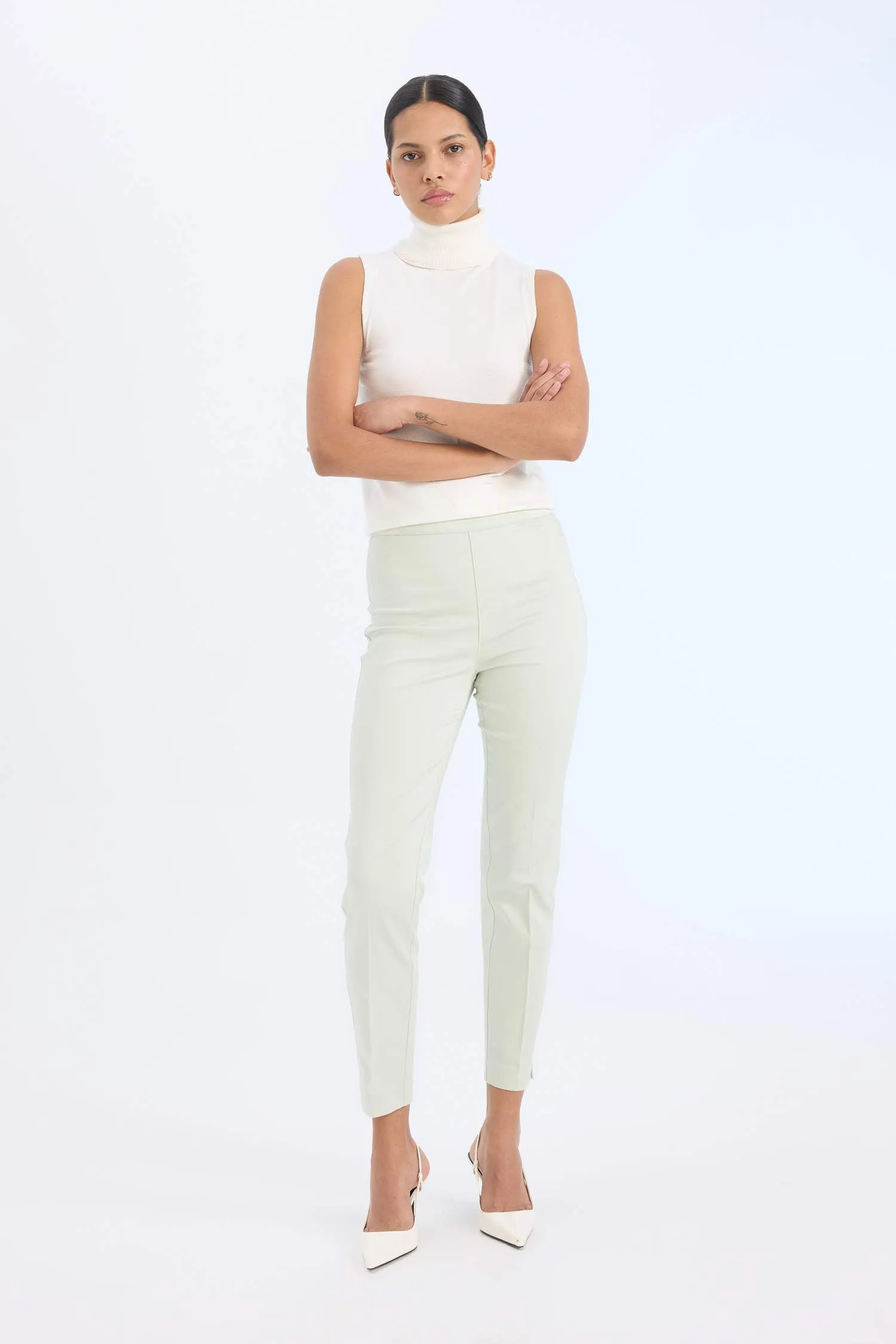 Sigaret Normal Waist Plain Leg Satin Fabric Pants