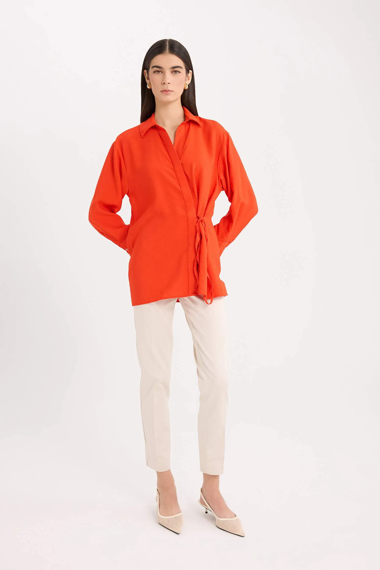 Sigaret Normal Waist Plain Leg Satin Fabric Pants
