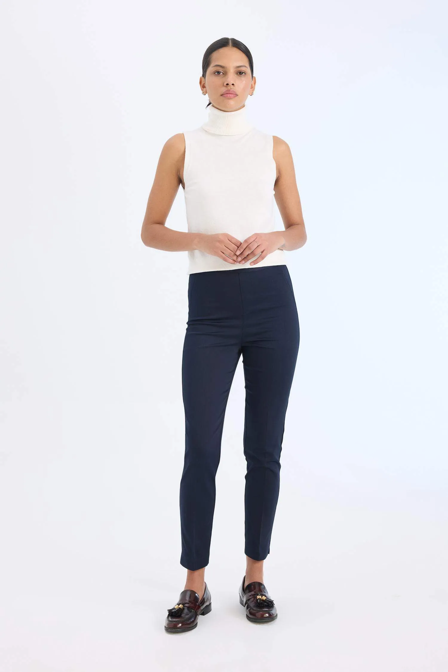 Sigaret Normal Waist Plain Leg Satin Fabric Pants