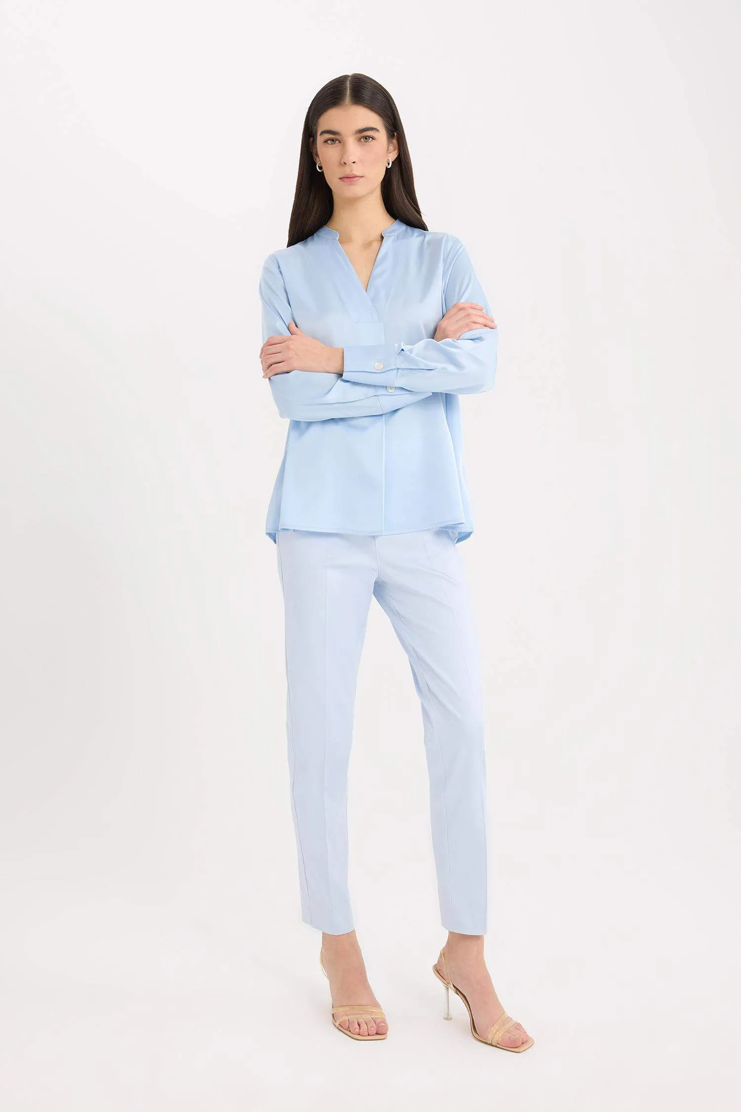 Sigaret Normal Waist Plain Leg Satin Fabric Pants