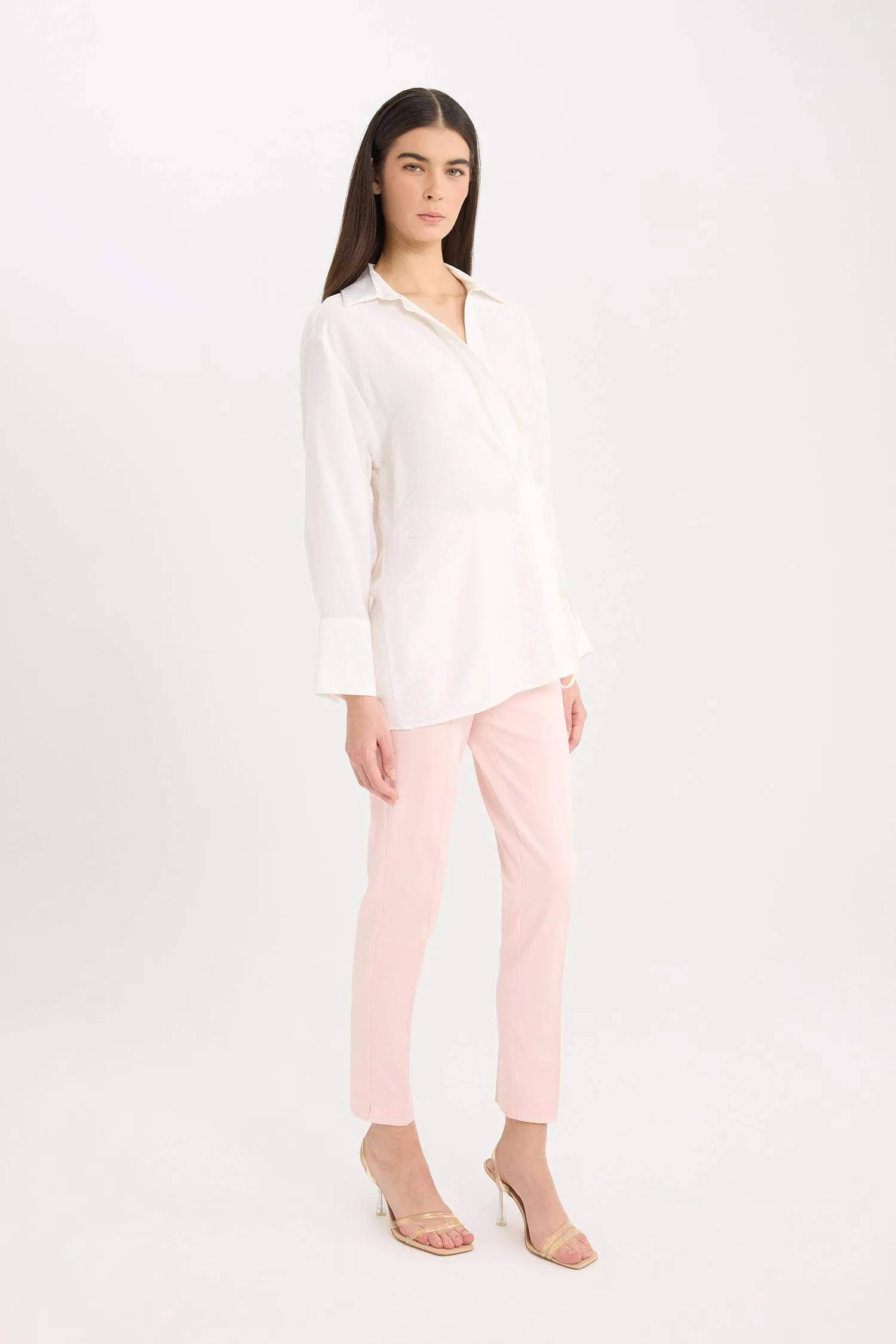Sigaret Normal Waist Plain Leg Satin Fabric Pants