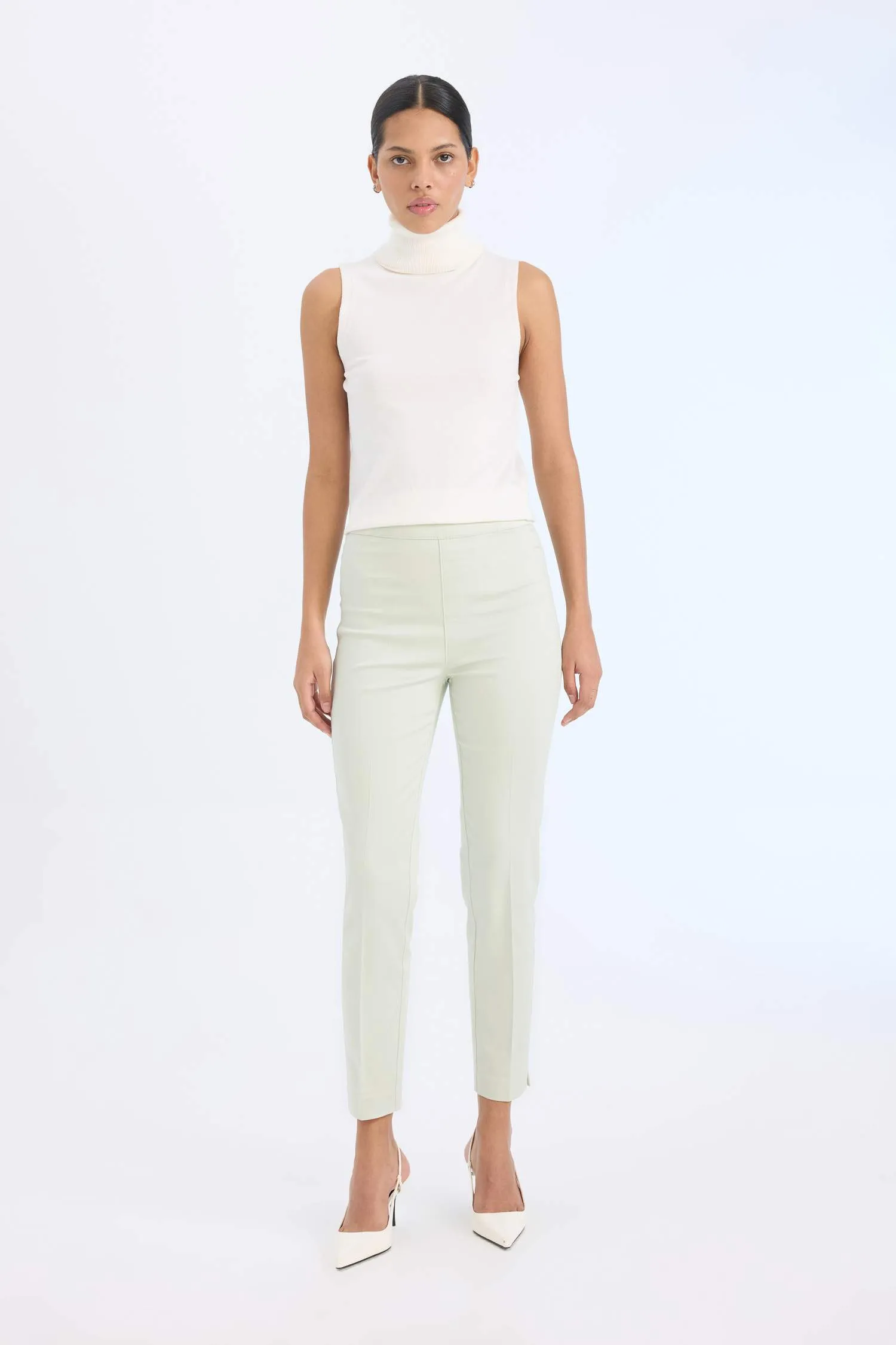 Sigaret Normal Waist Plain Leg Satin Fabric Pants