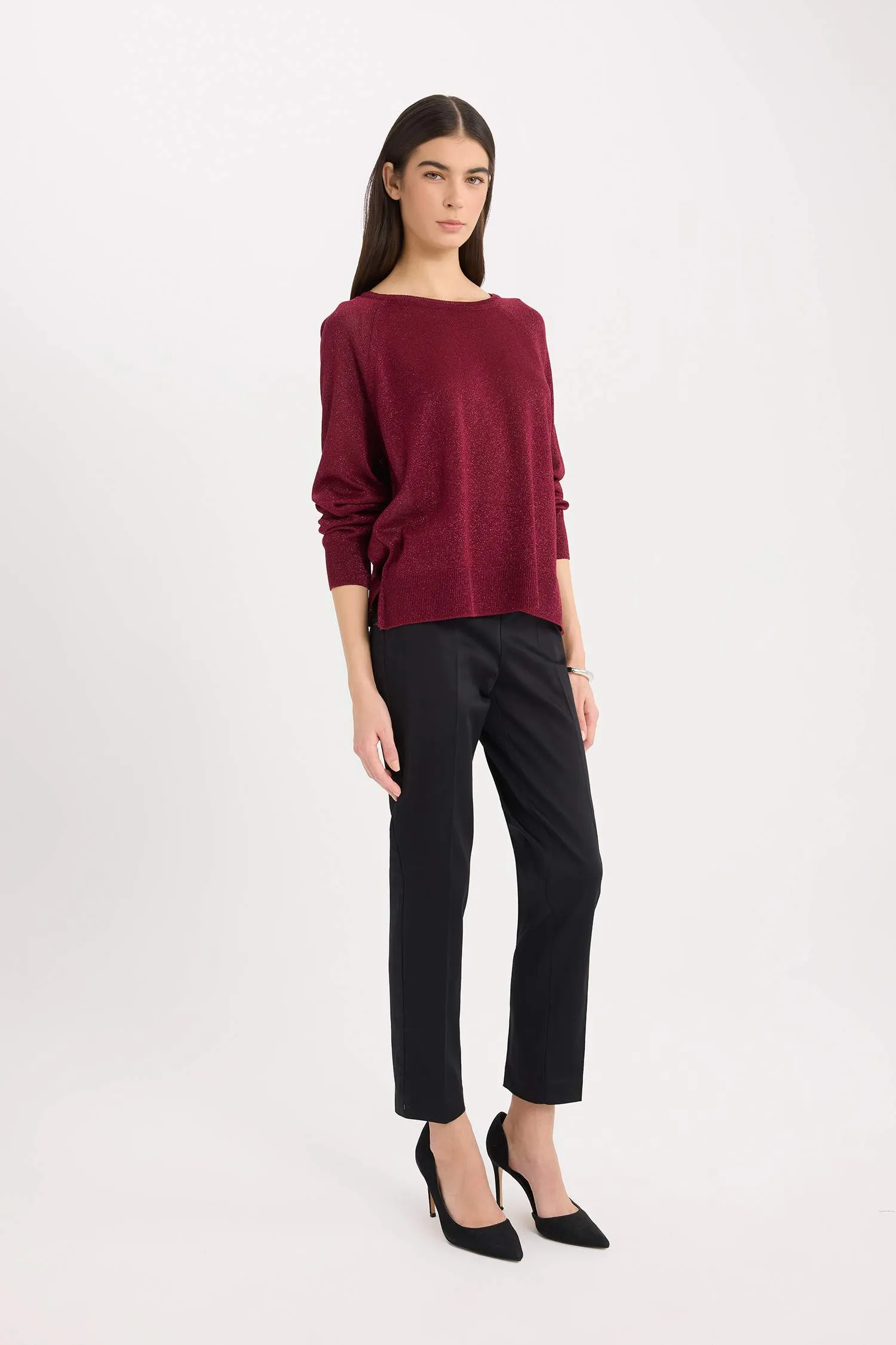 Sigaret Normal Waist Plain Leg Satin Fabric Pants