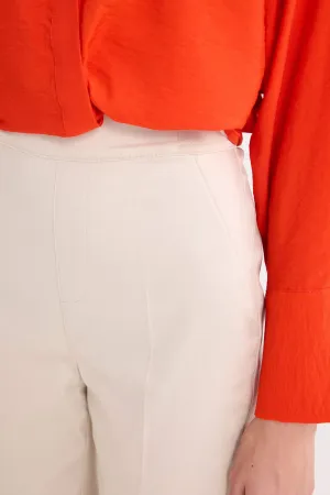 Sigaret Normal Waist Plain Leg Satin Fabric Pants