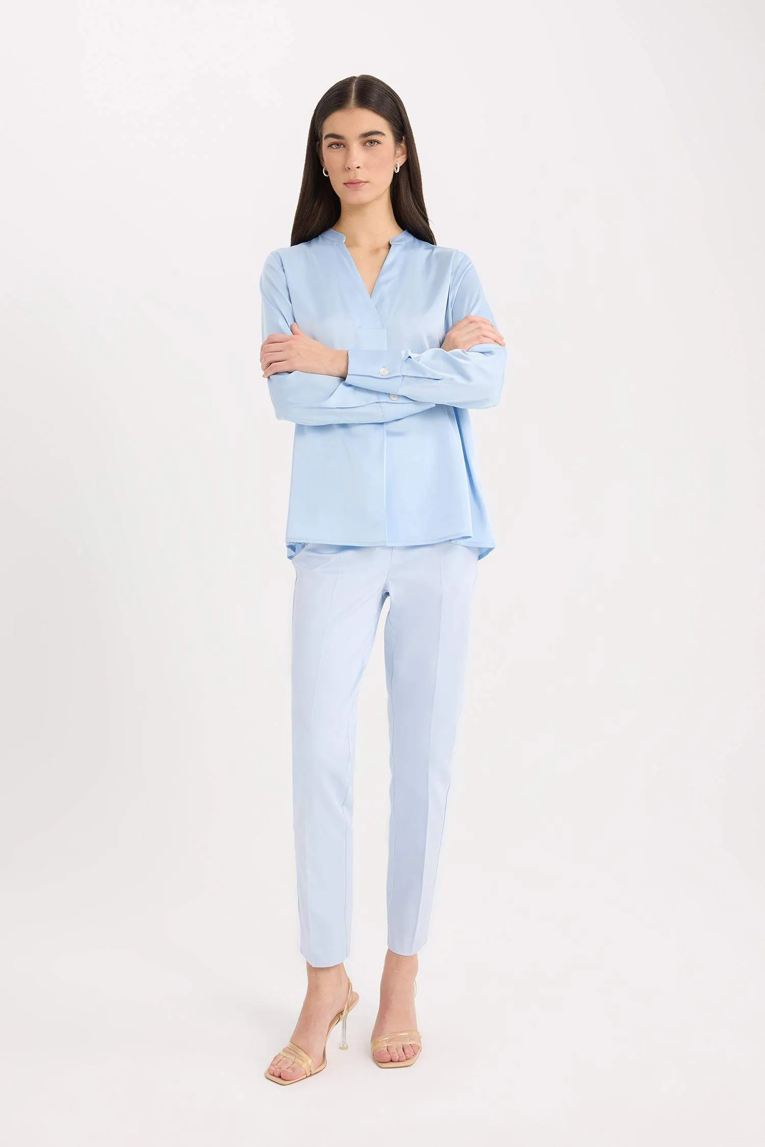 Sigaret Normal Waist Plain Leg Satin Fabric Pants