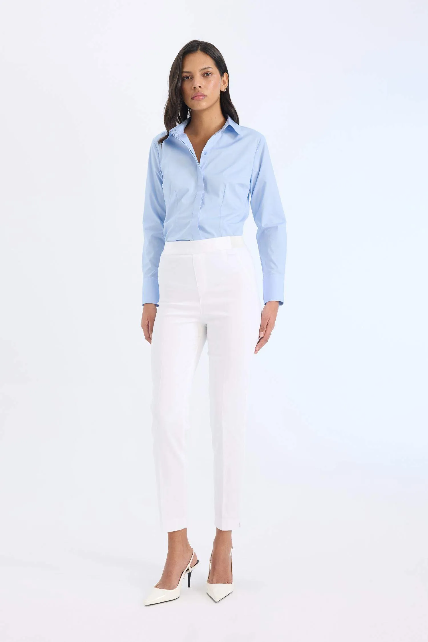 Sigaret Normal Waist Plain Leg Satin Fabric Pants