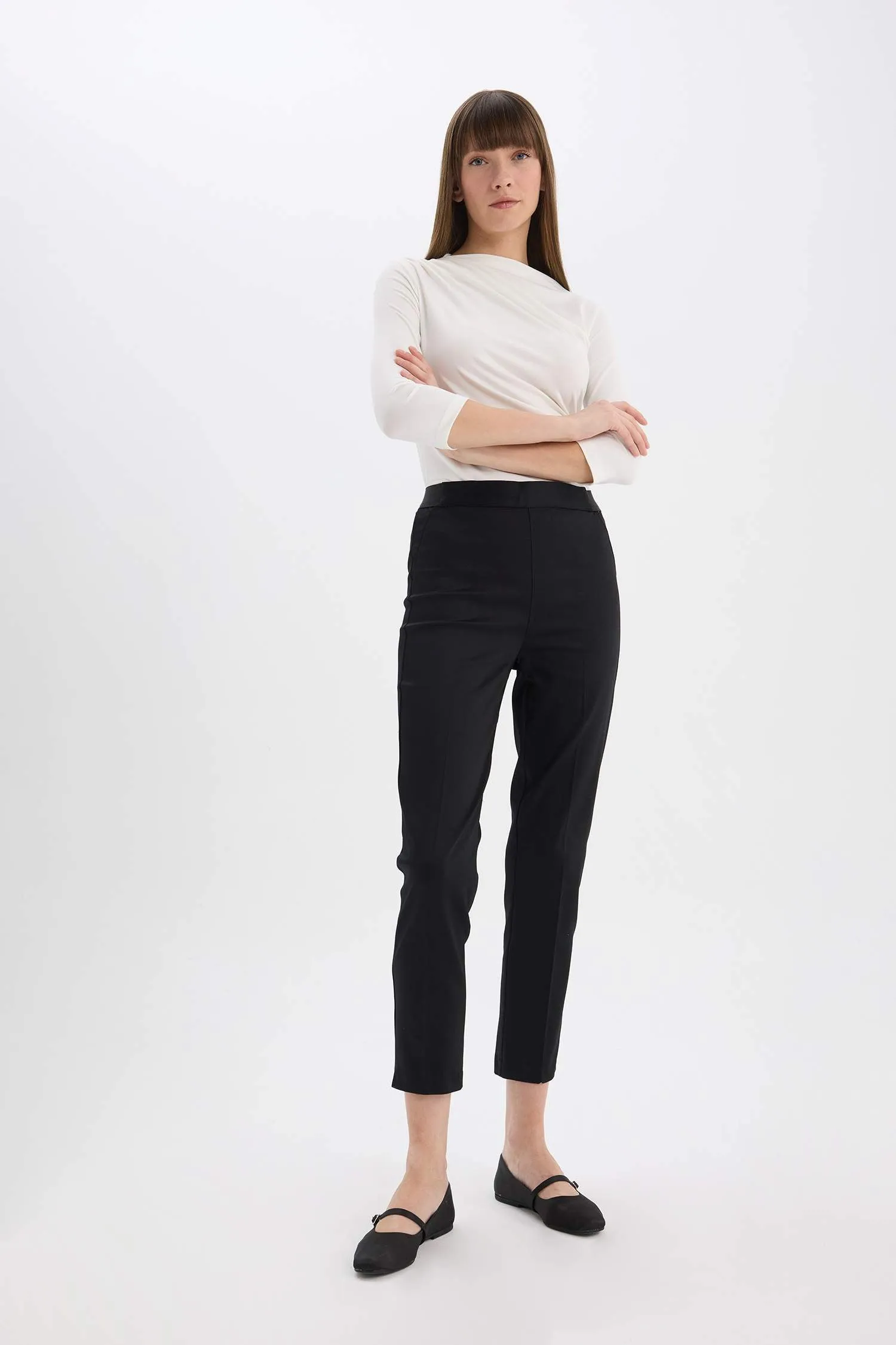 Sigaret Normal Waist Plain Leg Satin Fabric Pants