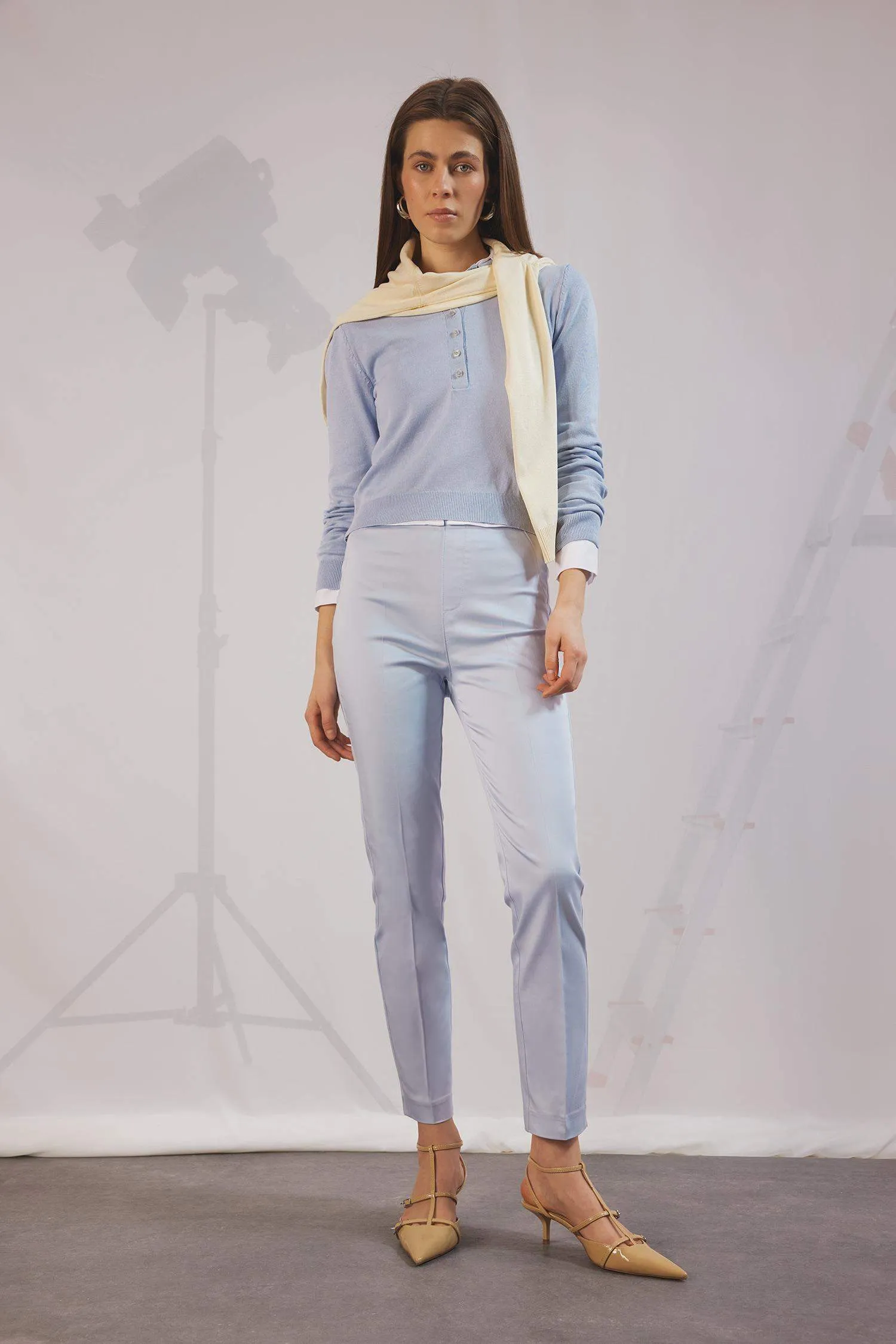 Sigaret Normal Waist Plain Leg Satin Fabric Pants