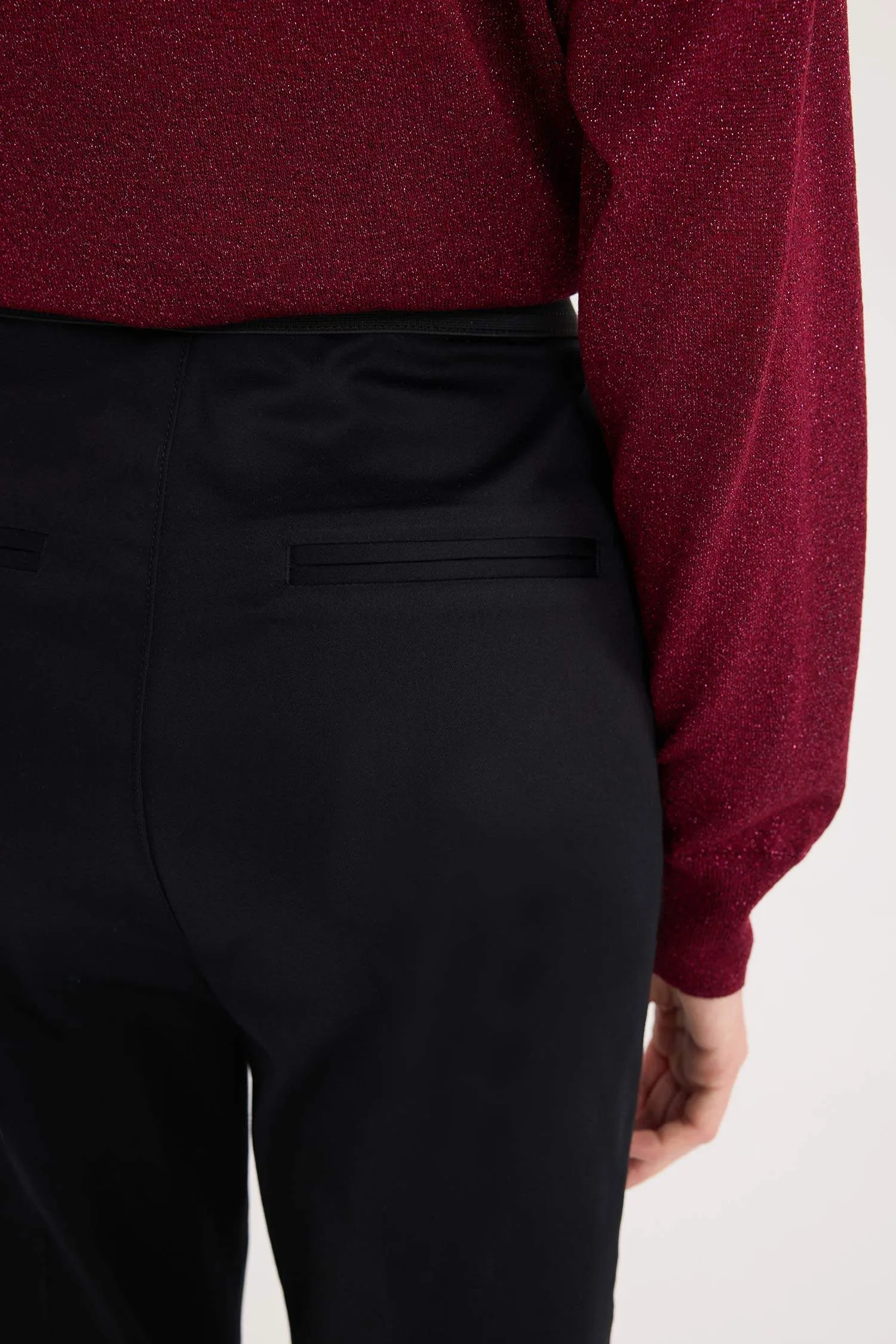 Sigaret Normal Waist Plain Leg Satin Fabric Pants