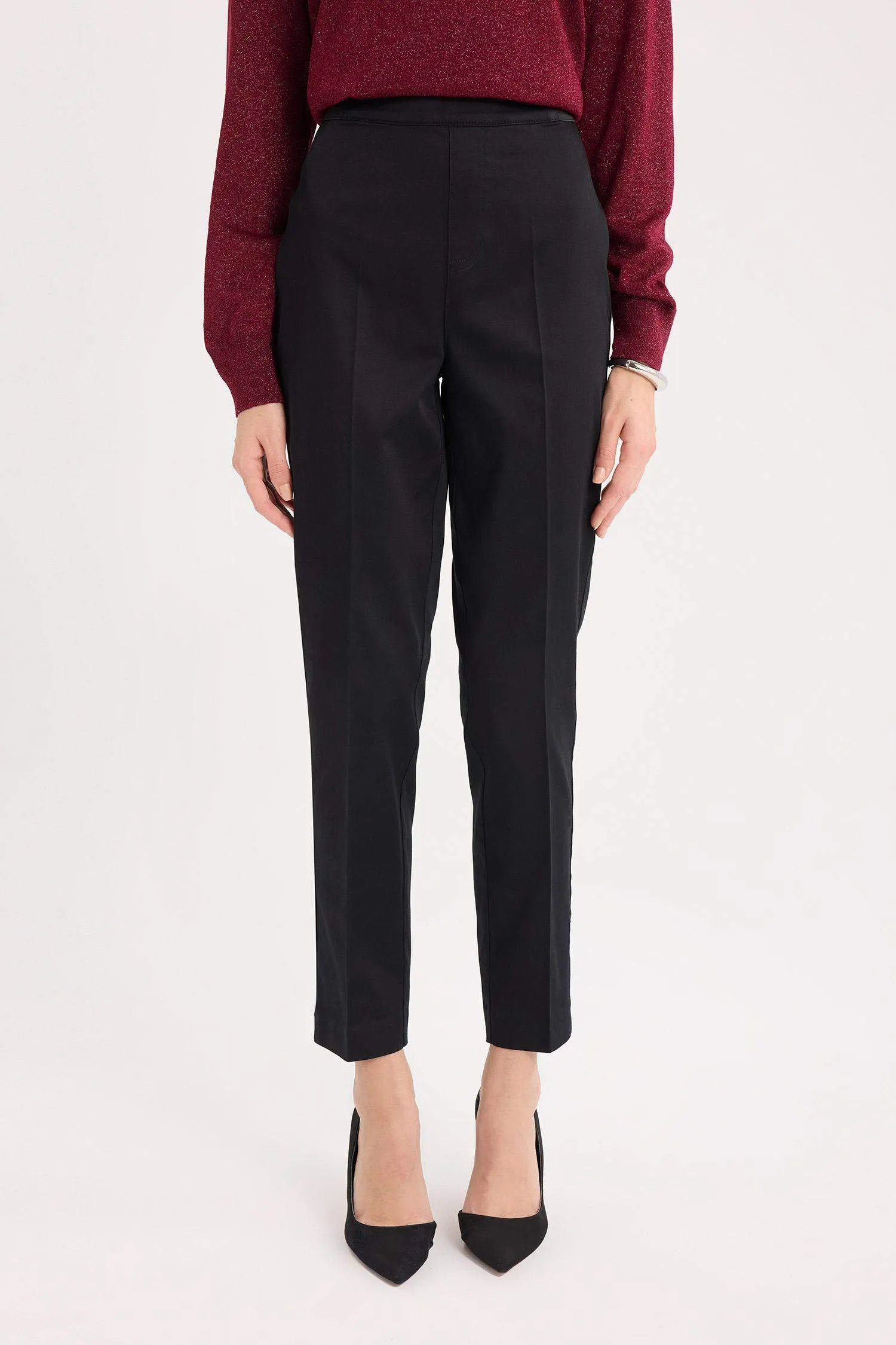 Sigaret Normal Waist Plain Leg Satin Fabric Pants