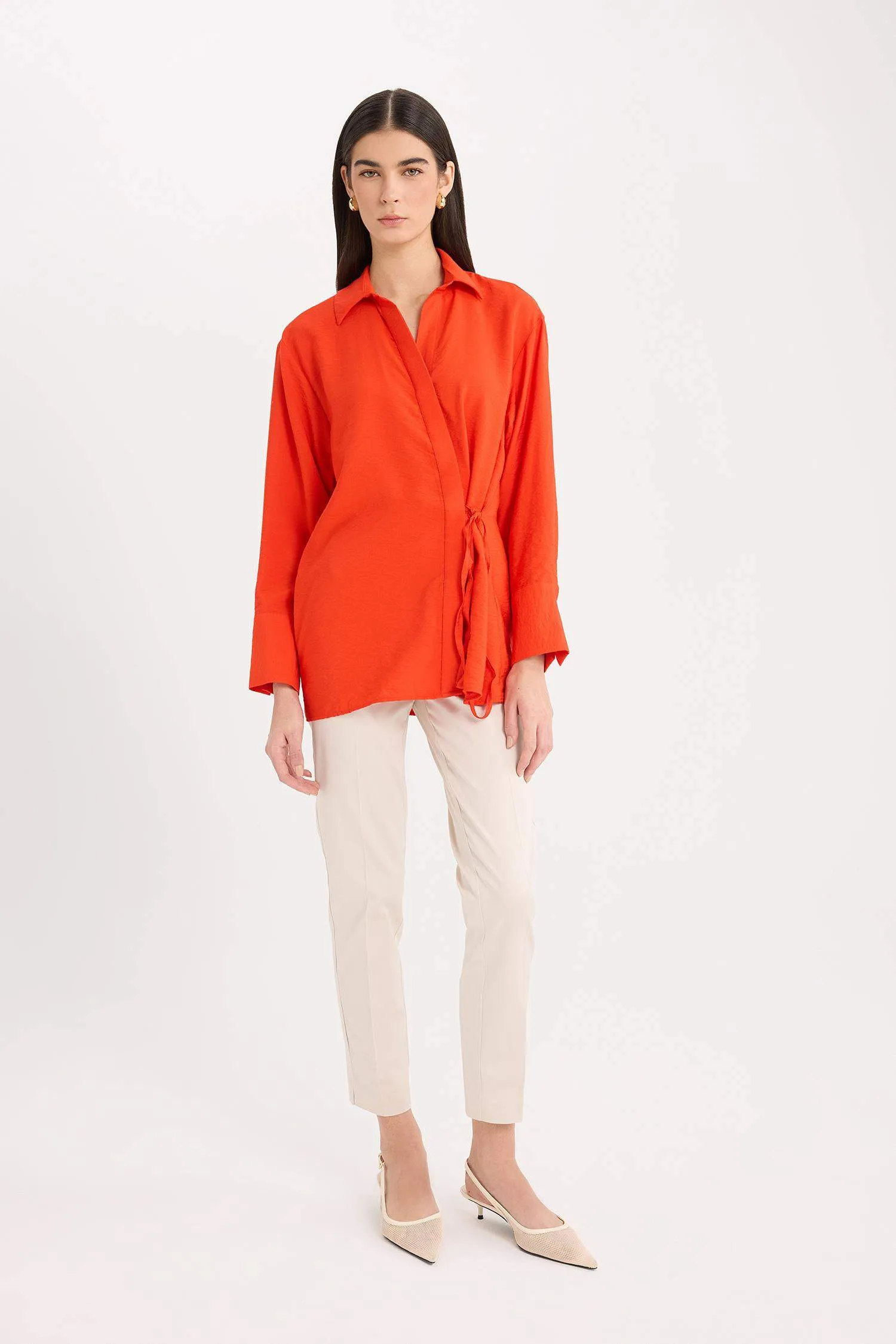 Sigaret Normal Waist Plain Leg Satin Fabric Pants