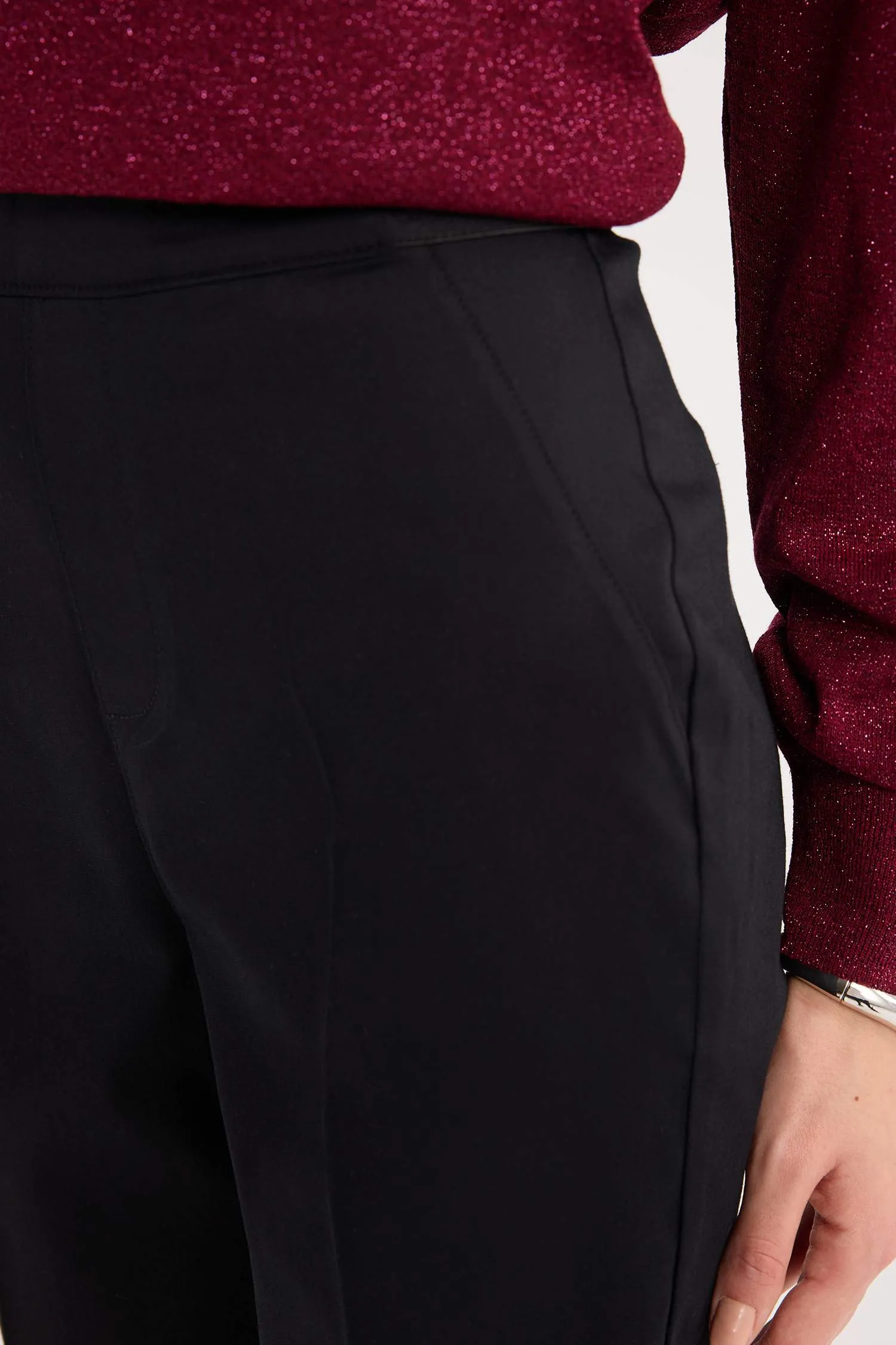 Sigaret Normal Waist Plain Leg Satin Fabric Pants