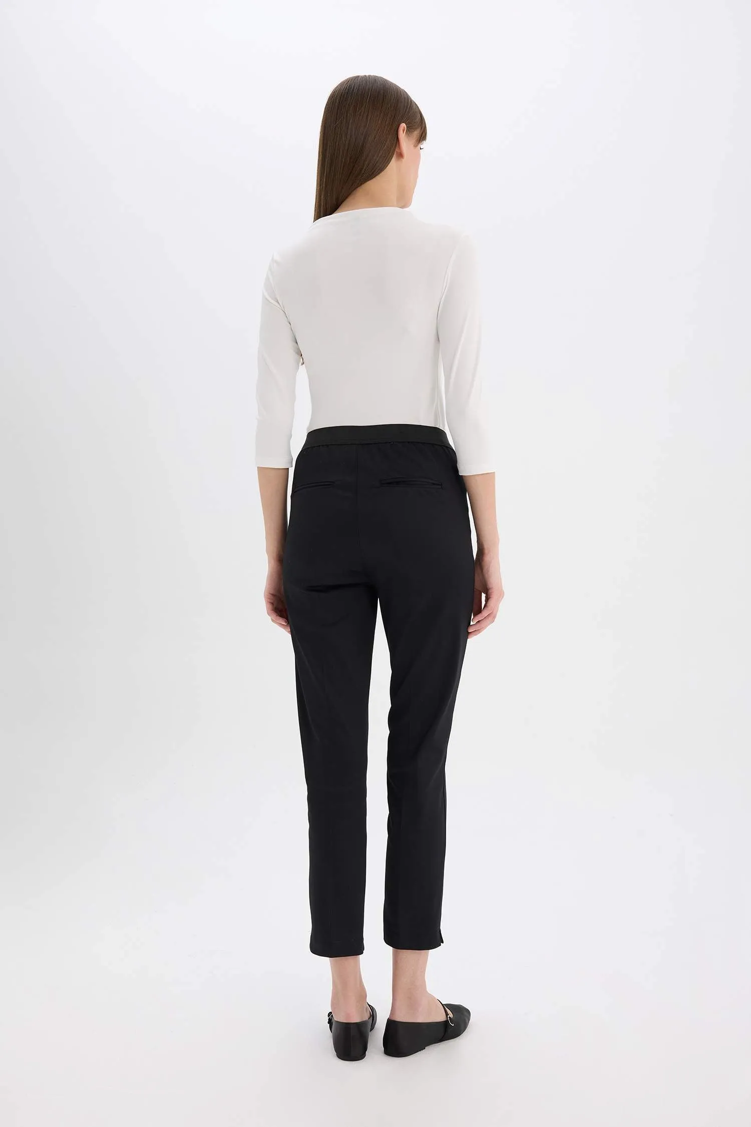 Sigaret Normal Waist Plain Leg Satin Fabric Pants