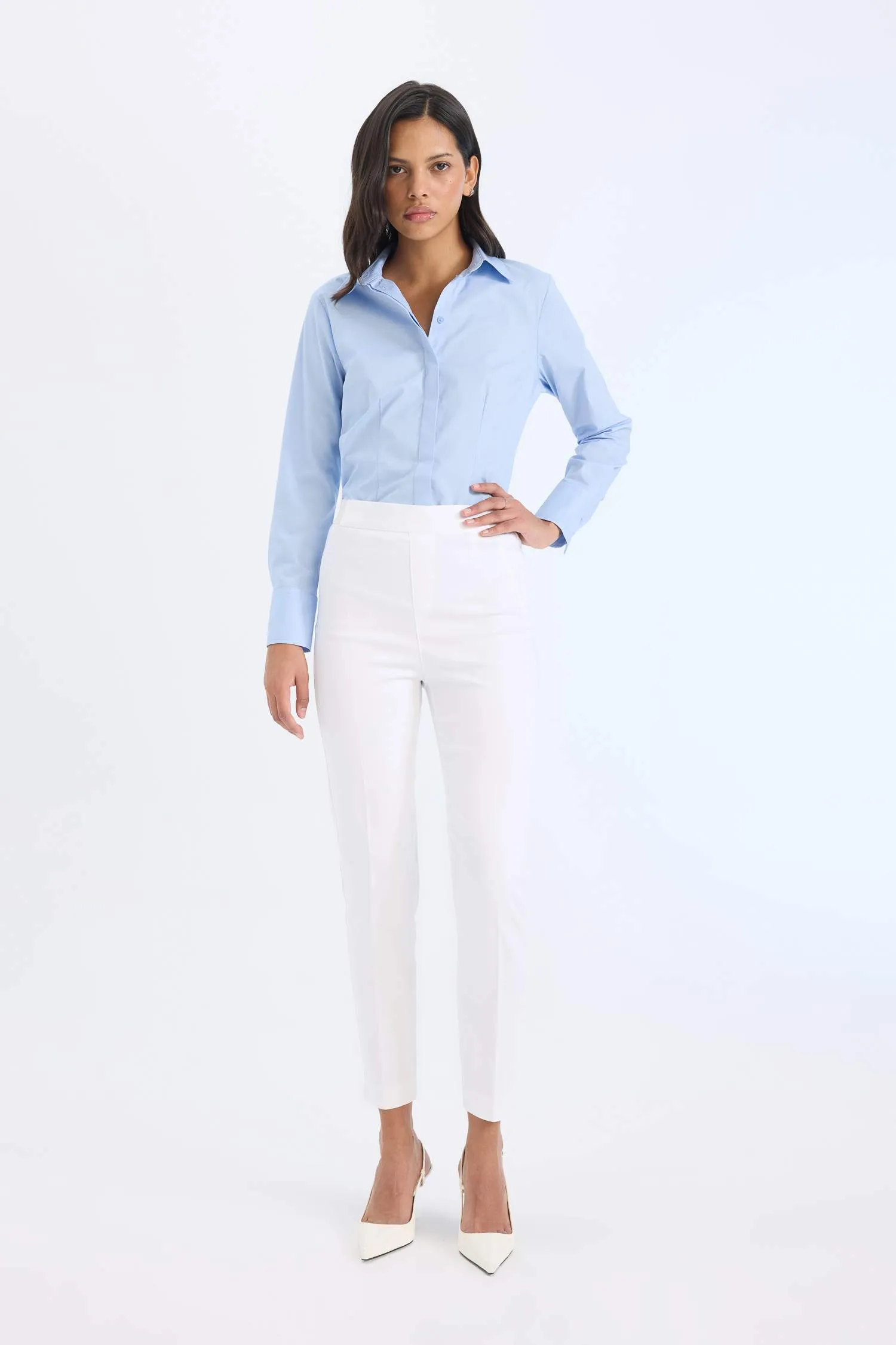 Sigaret Normal Waist Plain Leg Satin Fabric Pants