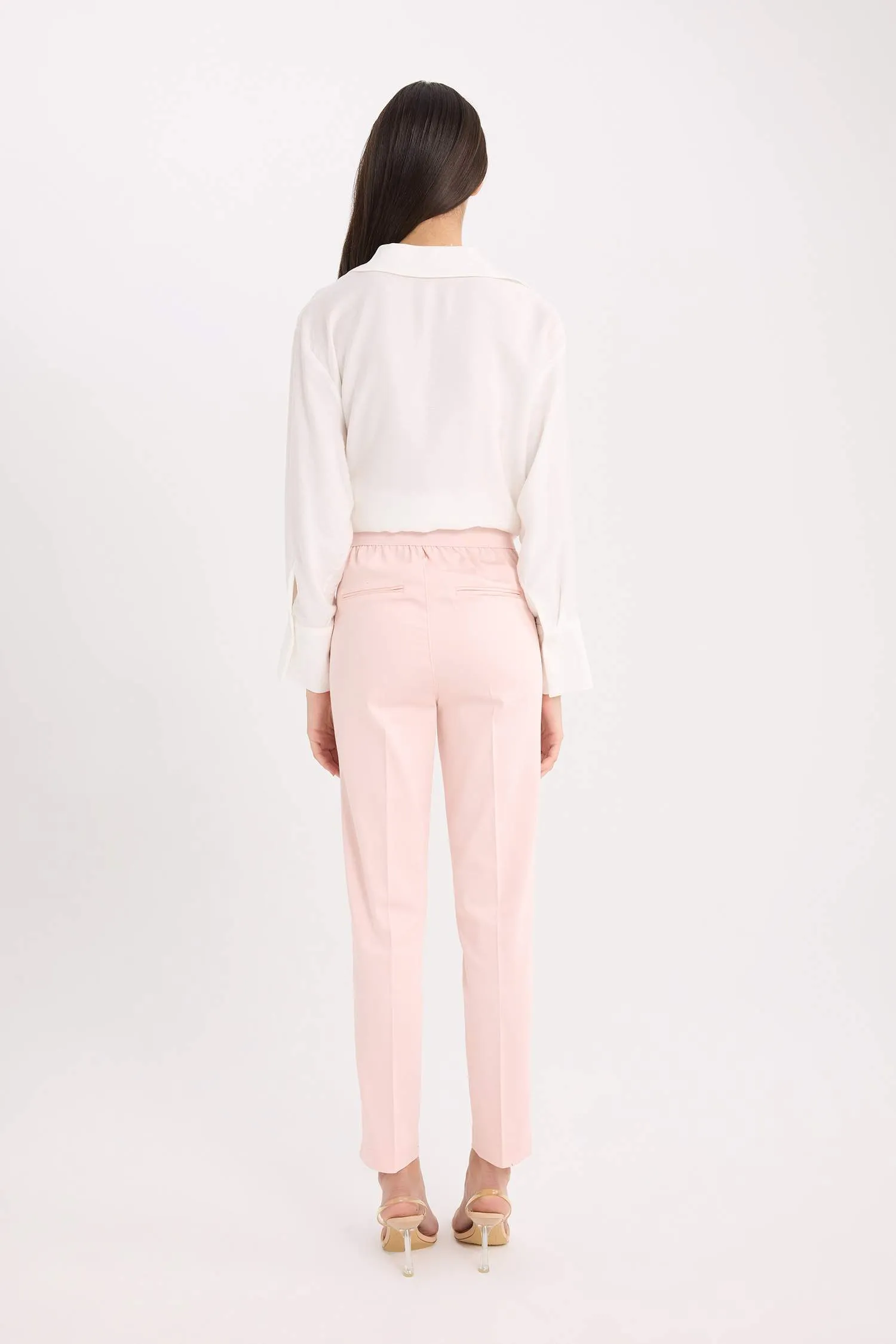 Sigaret Normal Waist Plain Leg Satin Fabric Pants