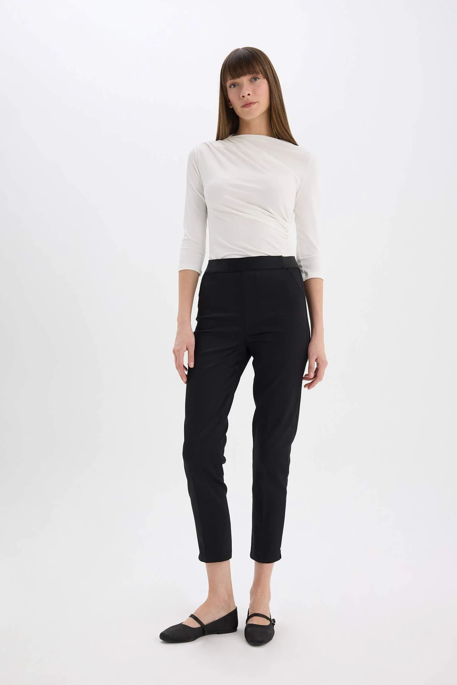 Sigaret Normal Waist Plain Leg Satin Fabric Pants