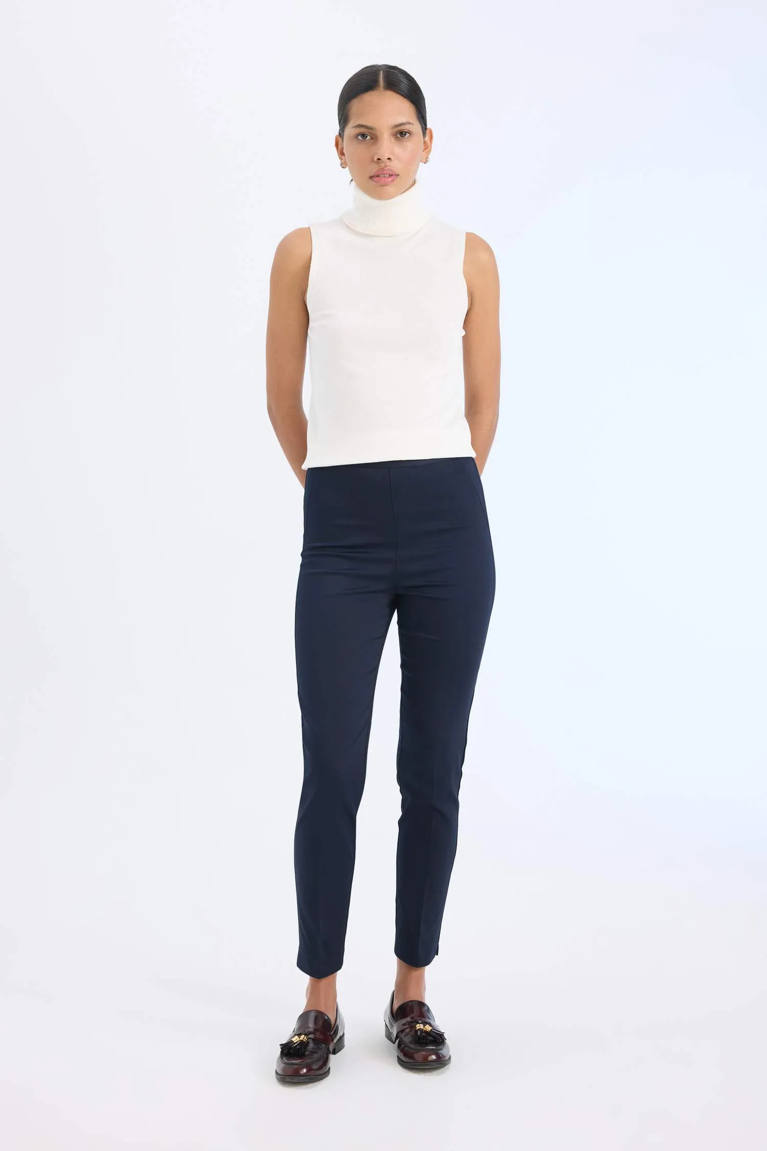 Sigaret Normal Waist Plain Leg Satin Fabric Pants