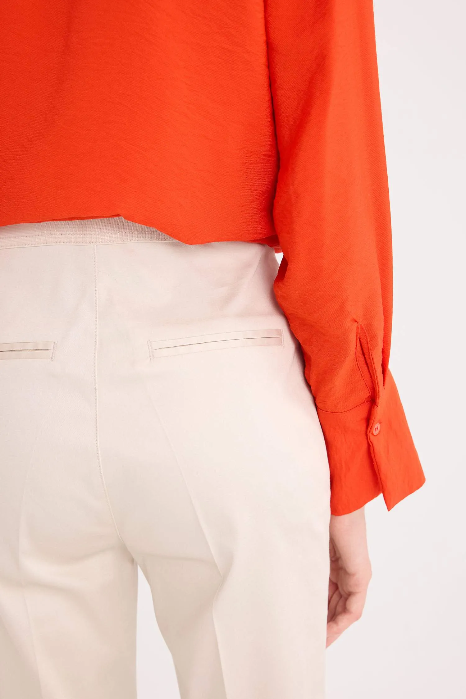 Sigaret Normal Waist Plain Leg Satin Fabric Pants