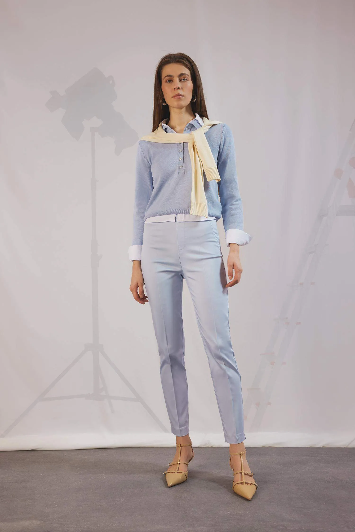 Sigaret Normal Waist Plain Leg Satin Fabric Pants