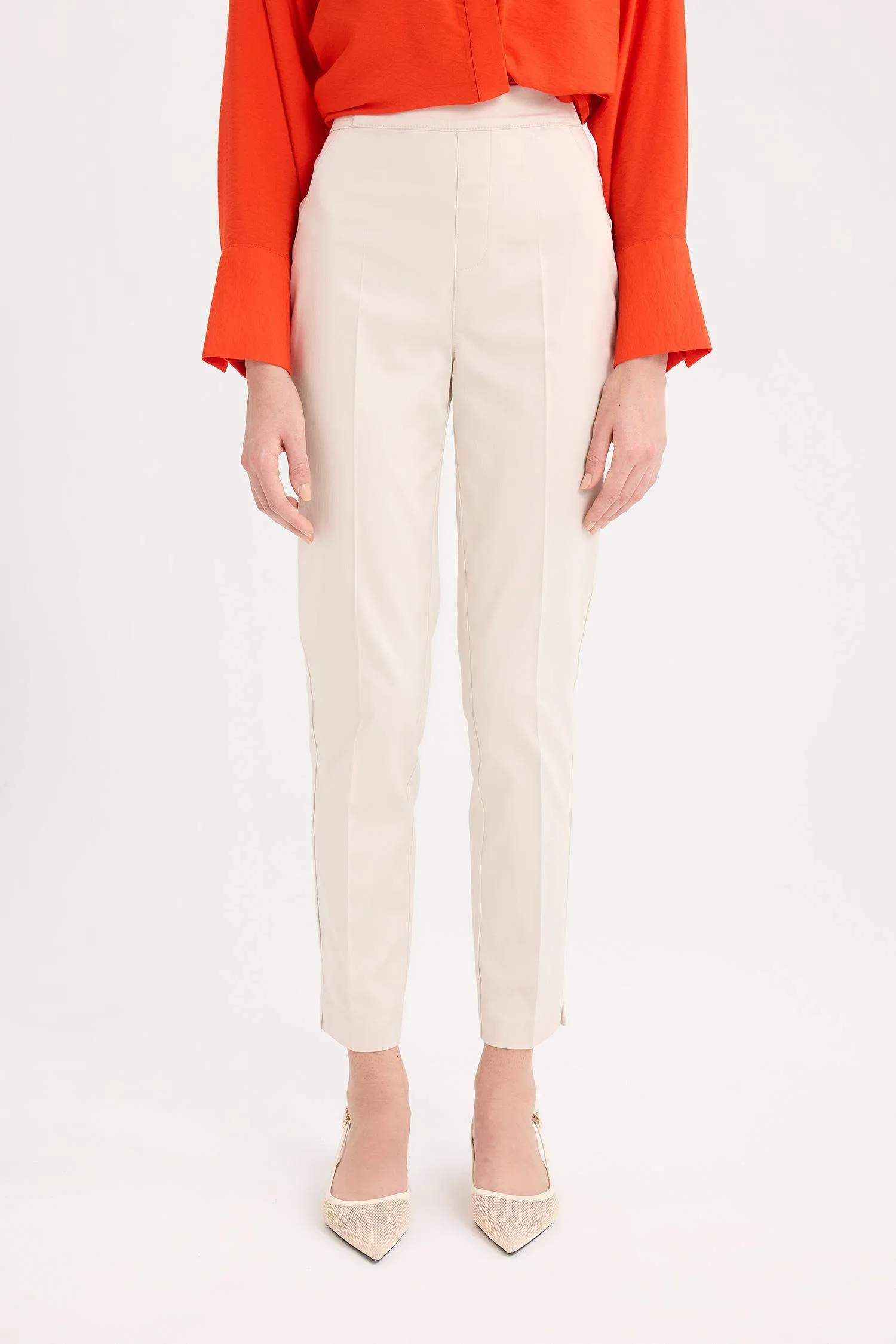 Sigaret Normal Waist Plain Leg Satin Fabric Pants