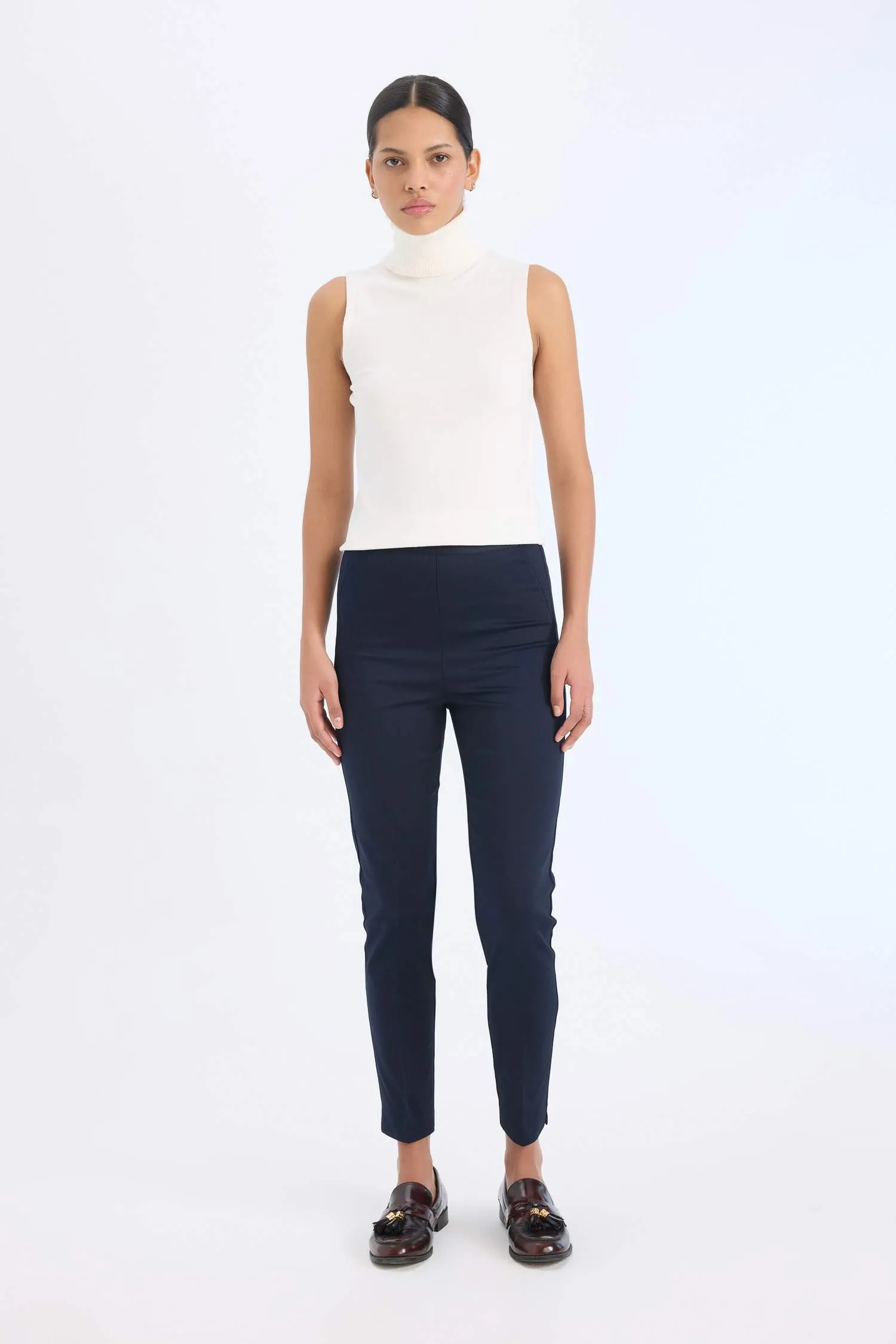 Sigaret Normal Waist Plain Leg Satin Fabric Pants