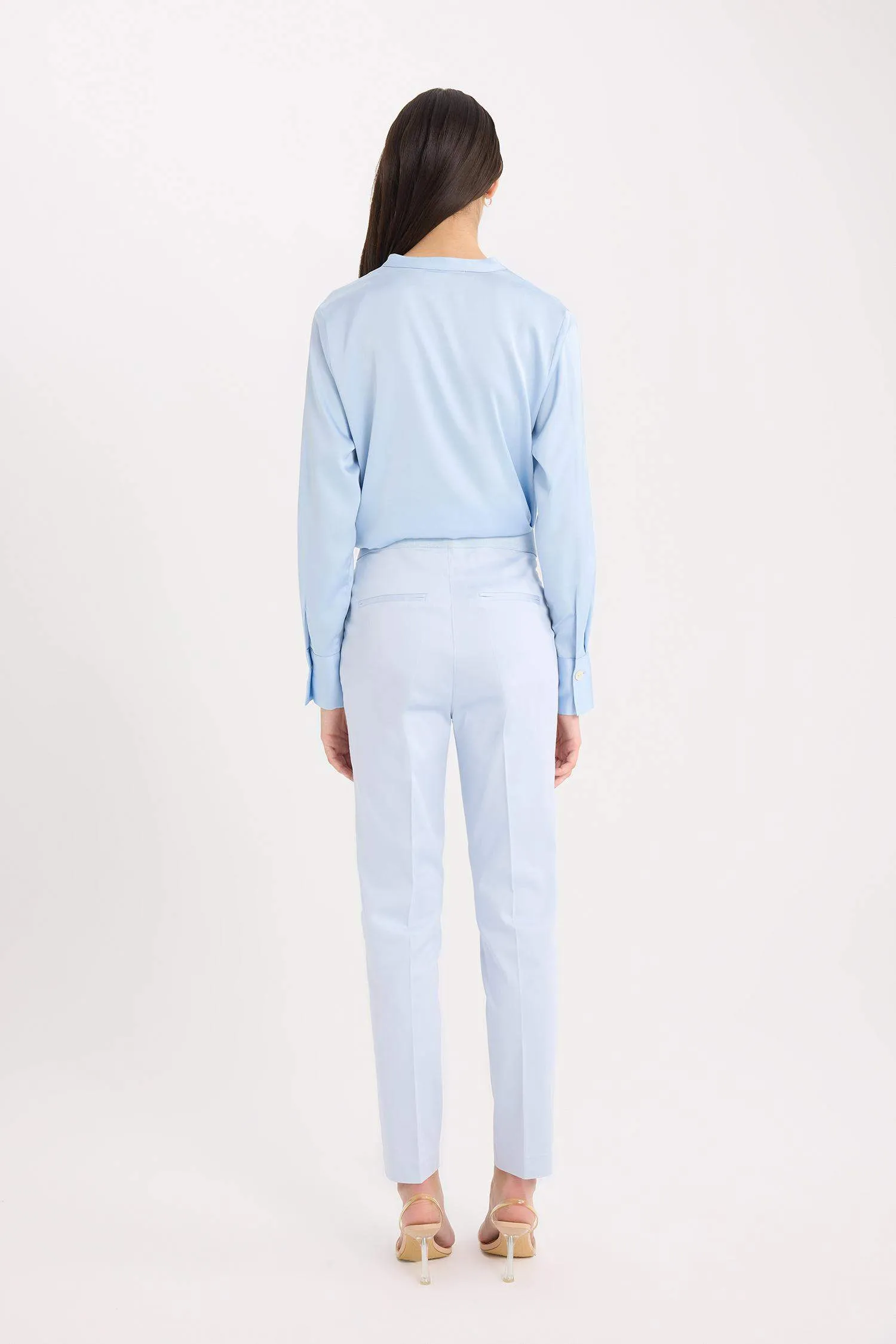 Sigaret Normal Waist Plain Leg Satin Fabric Pants
