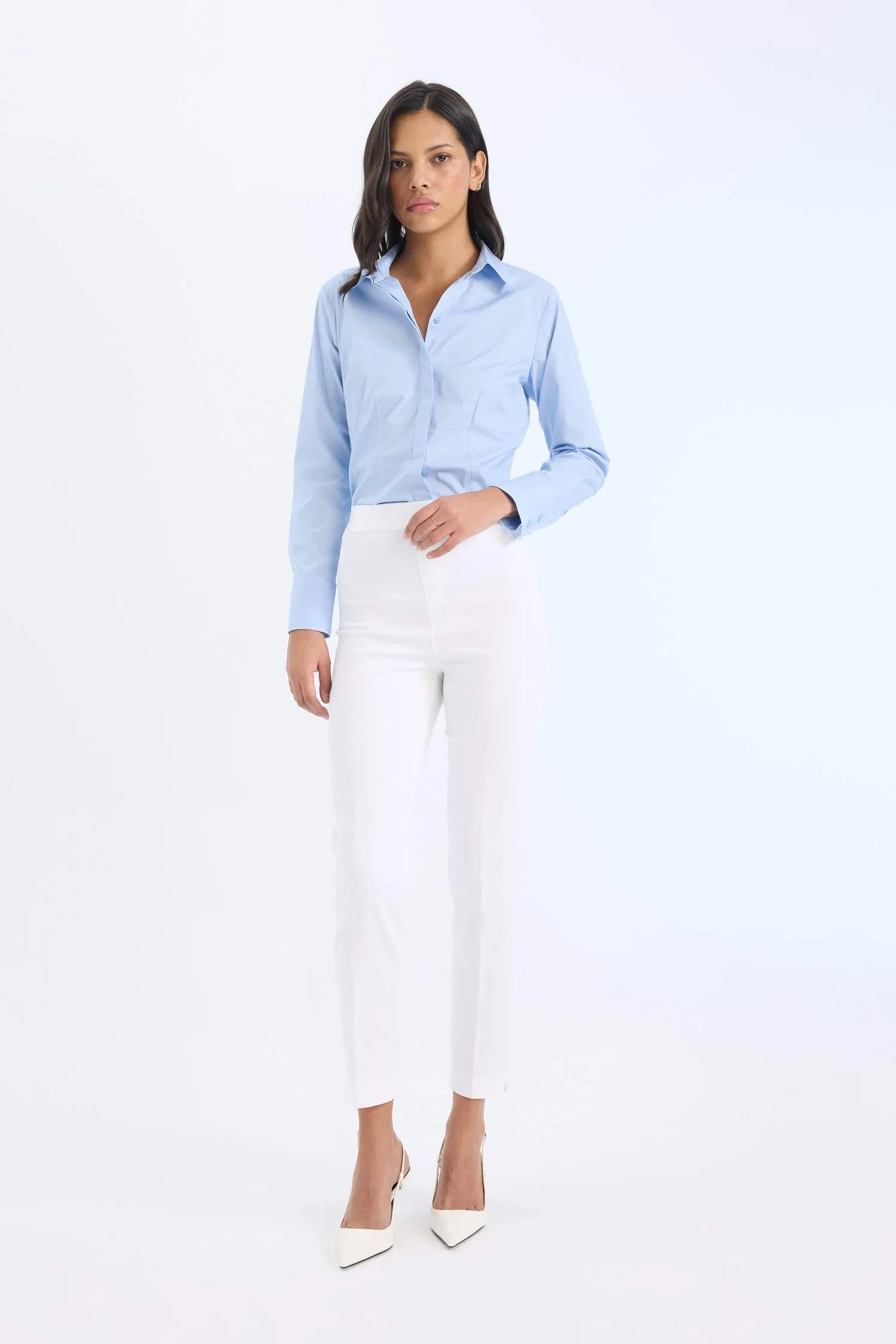 Sigaret Normal Waist Plain Leg Satin Fabric Pants