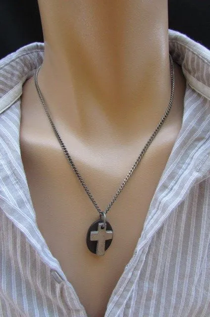 Silver Cross Dog Tag Style Necklace