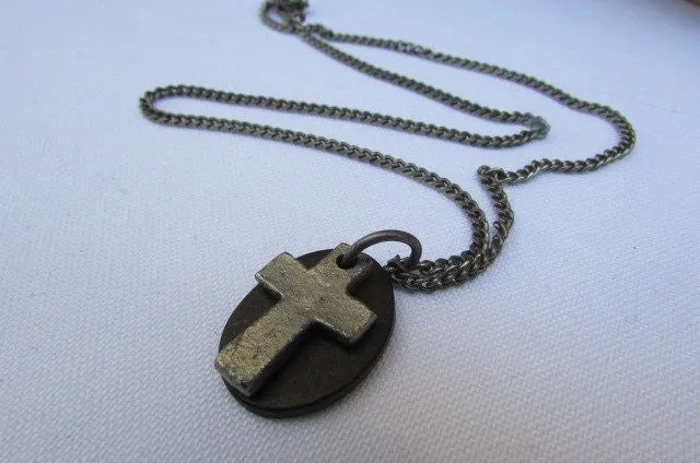 Silver Cross Dog Tag Style Necklace