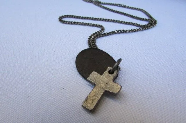 Silver Cross Dog Tag Style Necklace