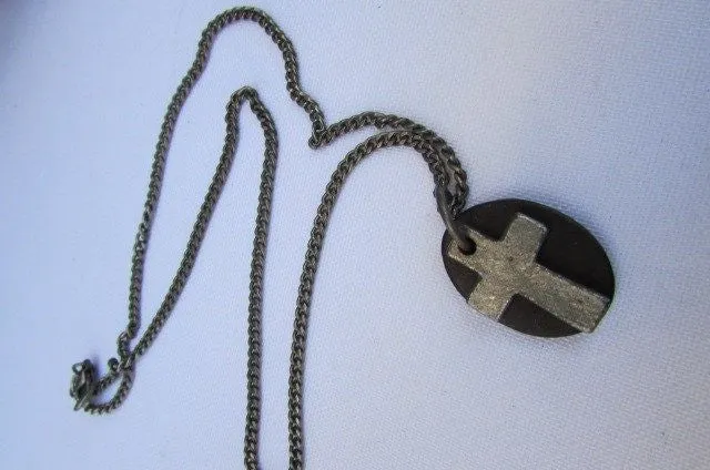 Silver Cross Dog Tag Style Necklace