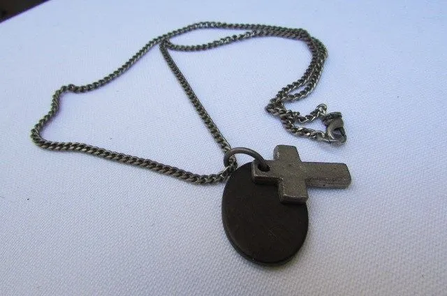 Silver Cross Dog Tag Style Necklace