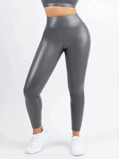 Silver Shapewear Mid-Waist Sauna Yoga Sports Legging Pants