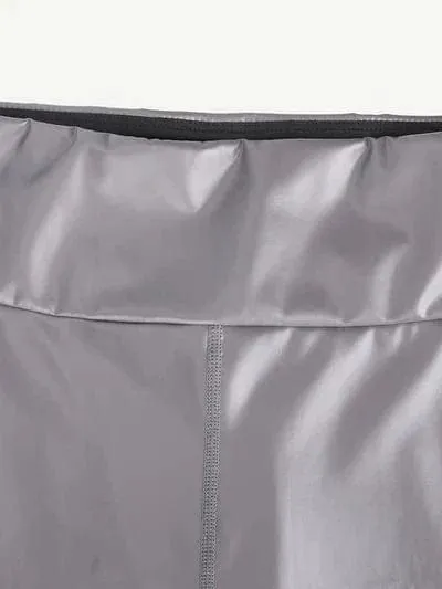 Silver Shapewear Mid-Waist Sauna Yoga Sports Legging Pants