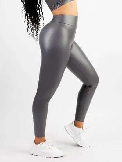 Silver Shapewear Mid-Waist Sauna Yoga Sports Legging Pants