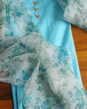 Sky blue salwarsuit with organza dupatta