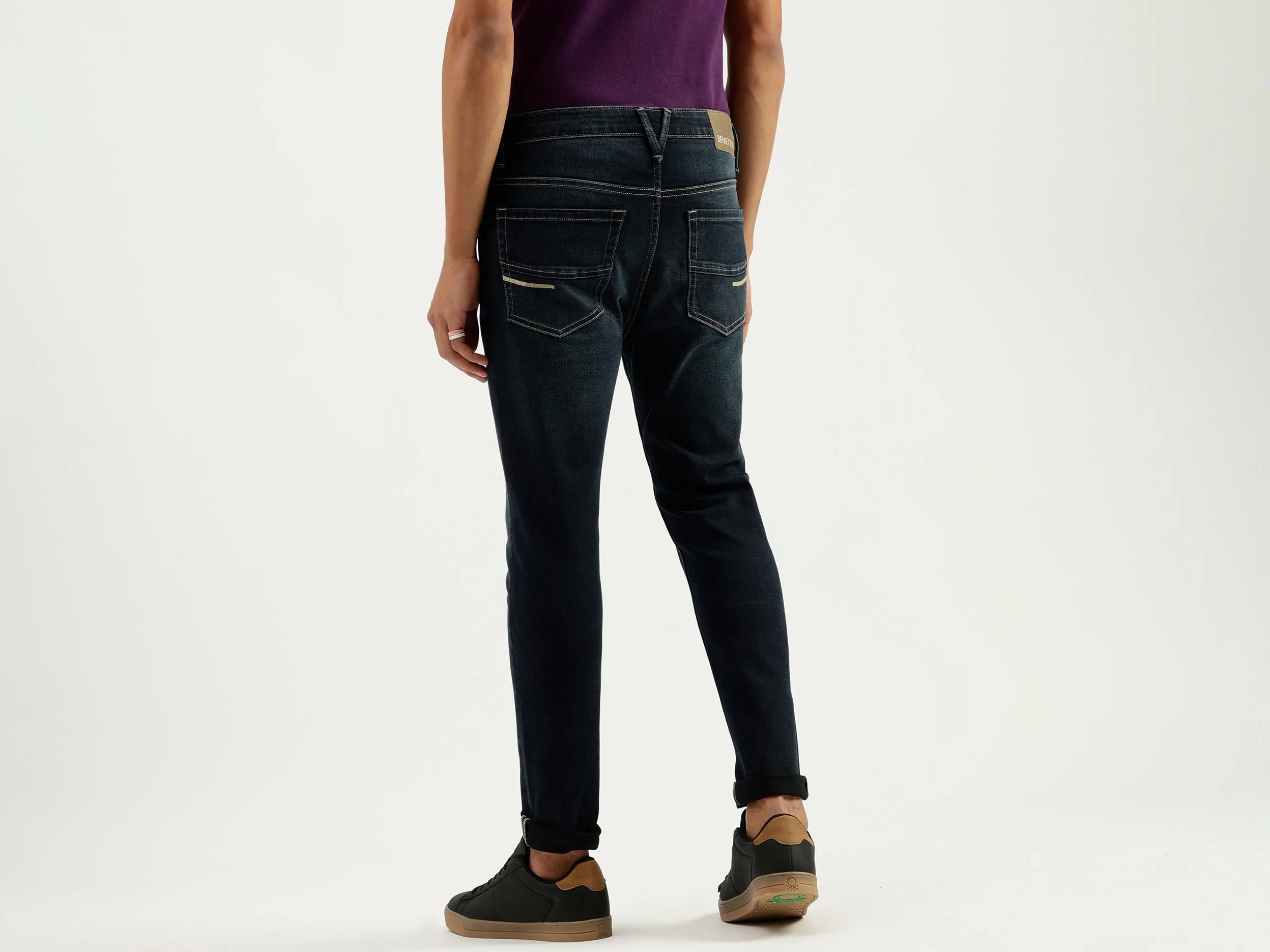 Solid Pattern Low Crotch Fit Jeans