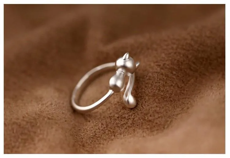 Solid Sterling Silver Hugging Cat Ring