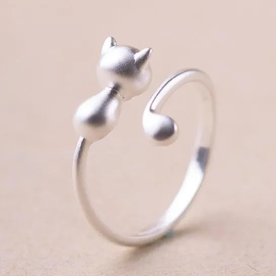 Solid Sterling Silver Hugging Cat Ring