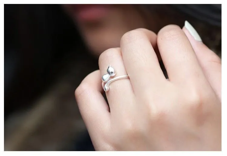 Solid Sterling Silver Hugging Cat Ring